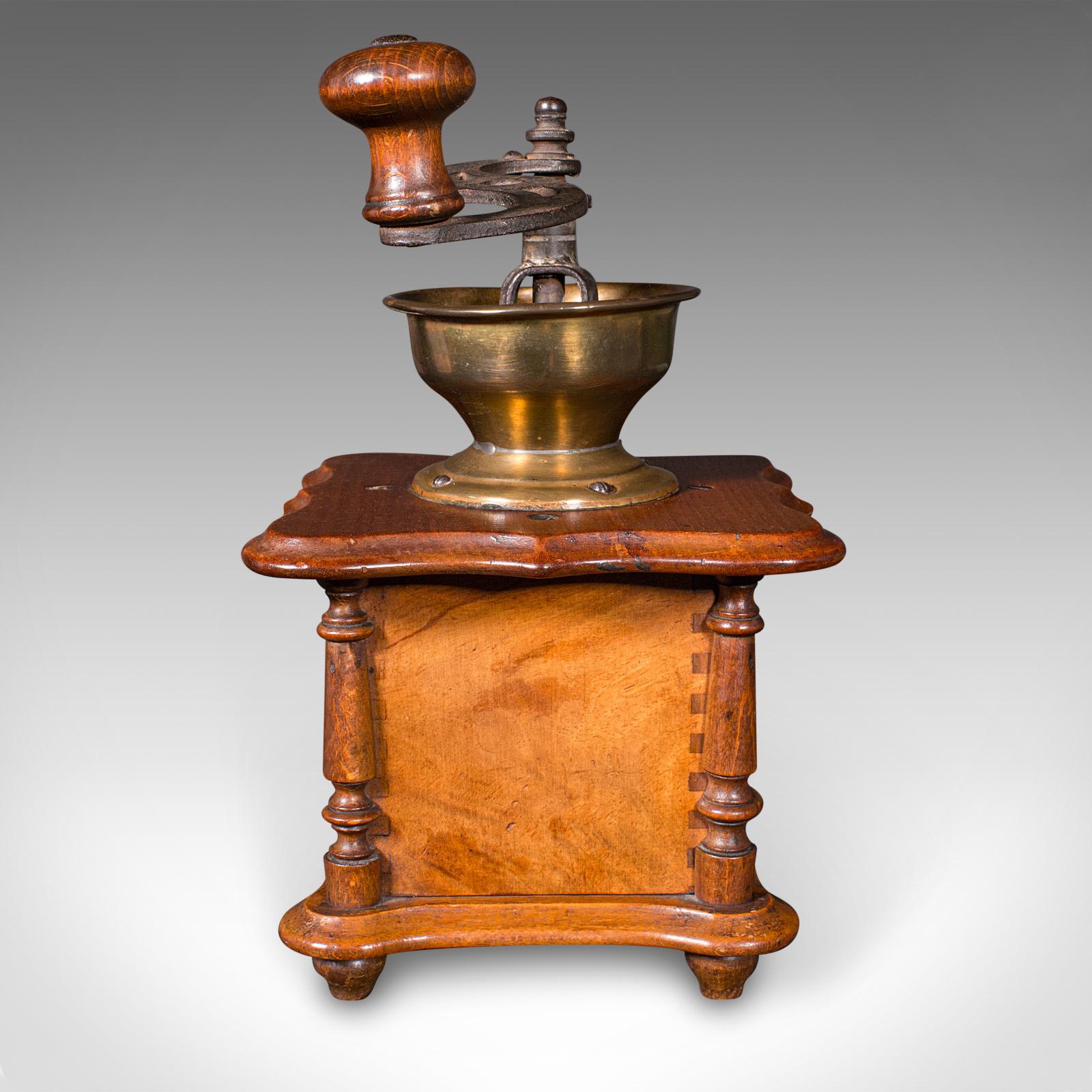 Mid-20th Century Vintage Manual Coffee Grinder, German, Oak, Rotary Bean Mill, Art Deco, C.1930 For Sale