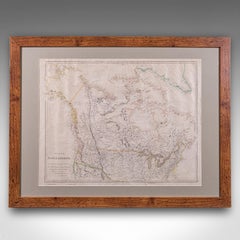 Vintage Map, British North America, Canadian, Reproduction, Framed Cartography