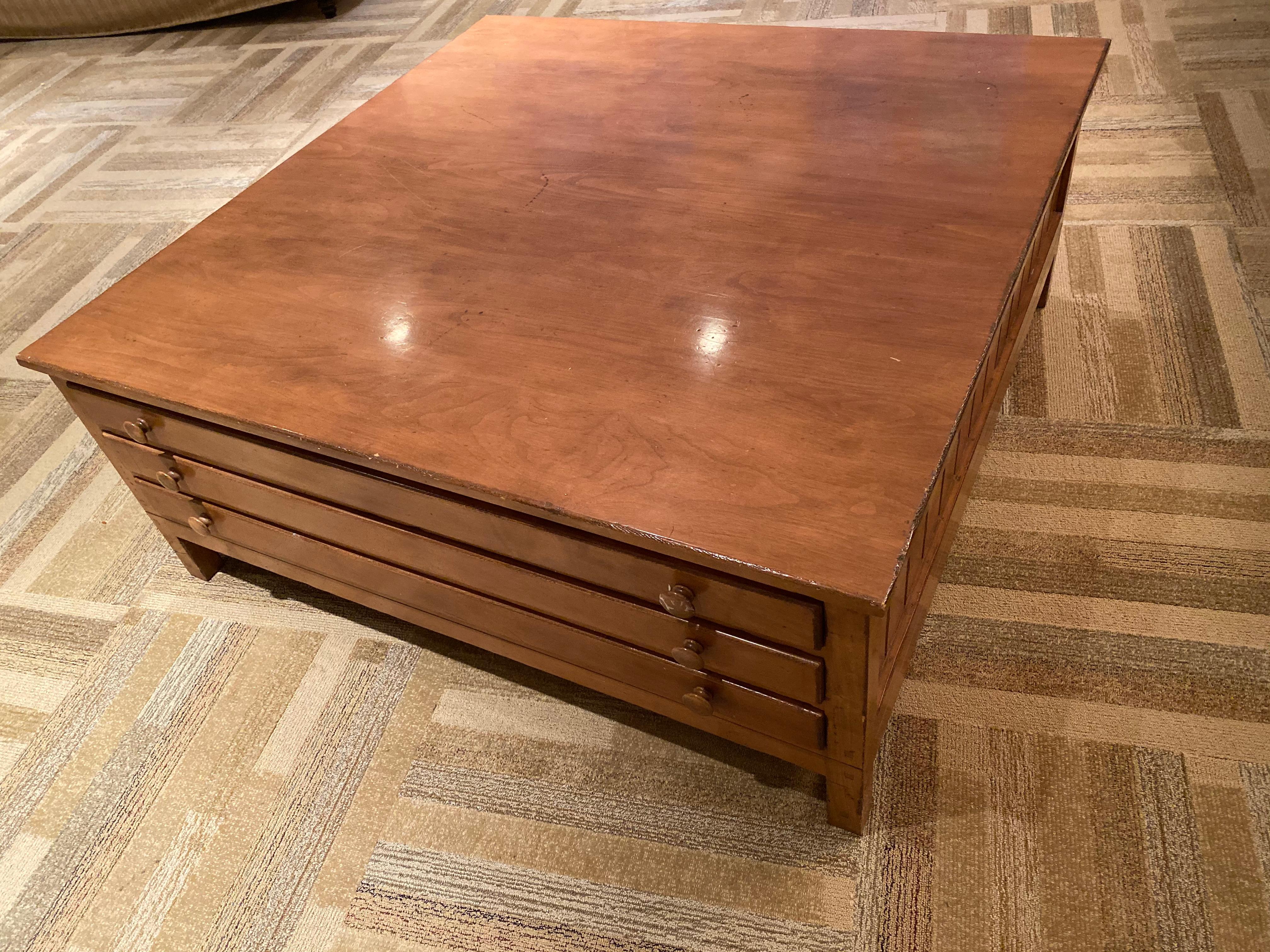 Hand-Crafted Vintage Map Drawer Coffee Table by Troy Wesnidge Inc For Sale