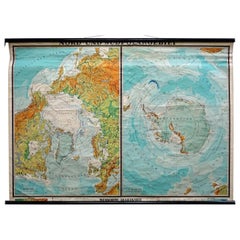 Vintage Map North Pole South Pole Polar Region Rollable Wall Chart