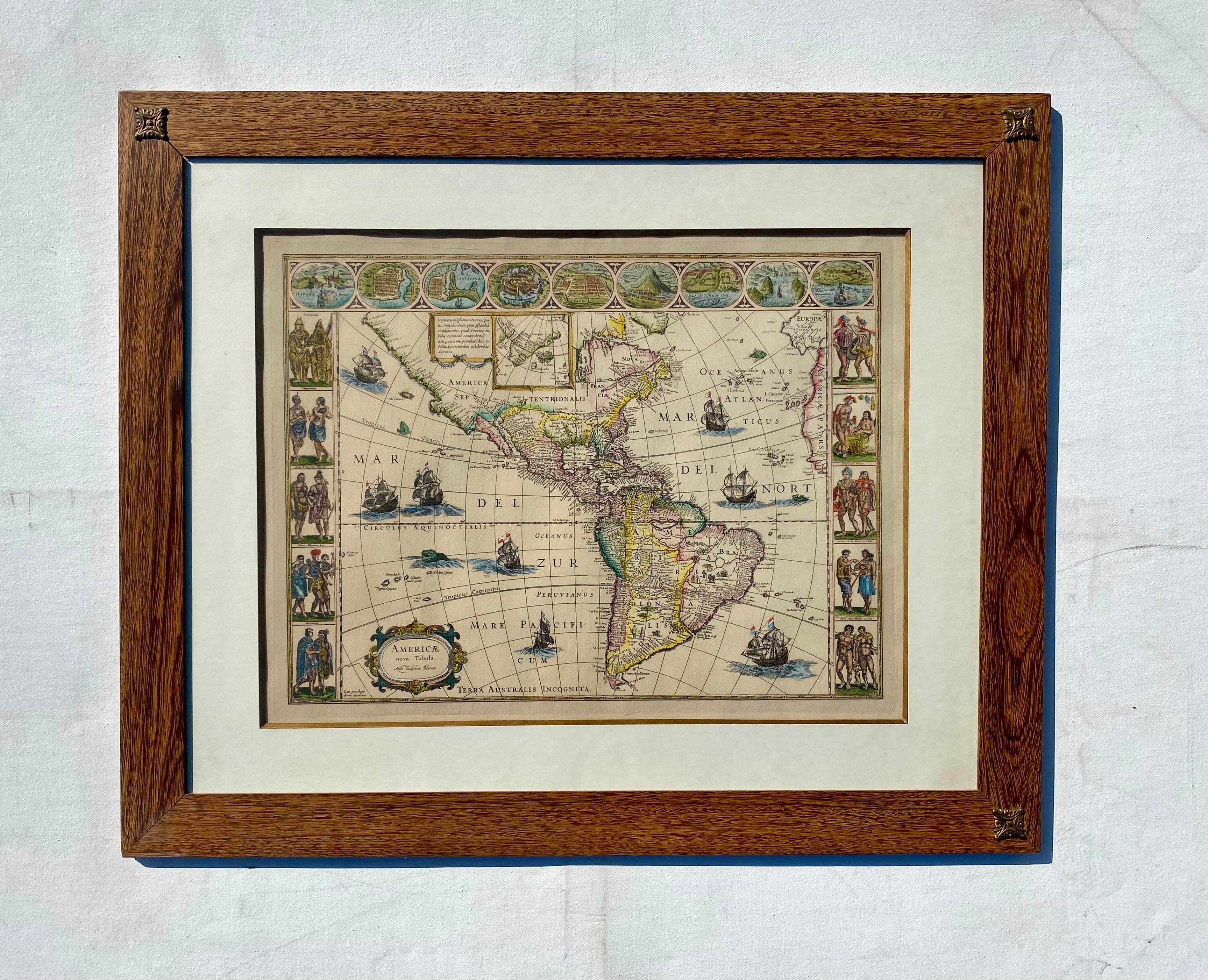 Vintage Map of Americas with Italian Frame  in Freijo Wood

Step into the world of early 17th-century exploration with 