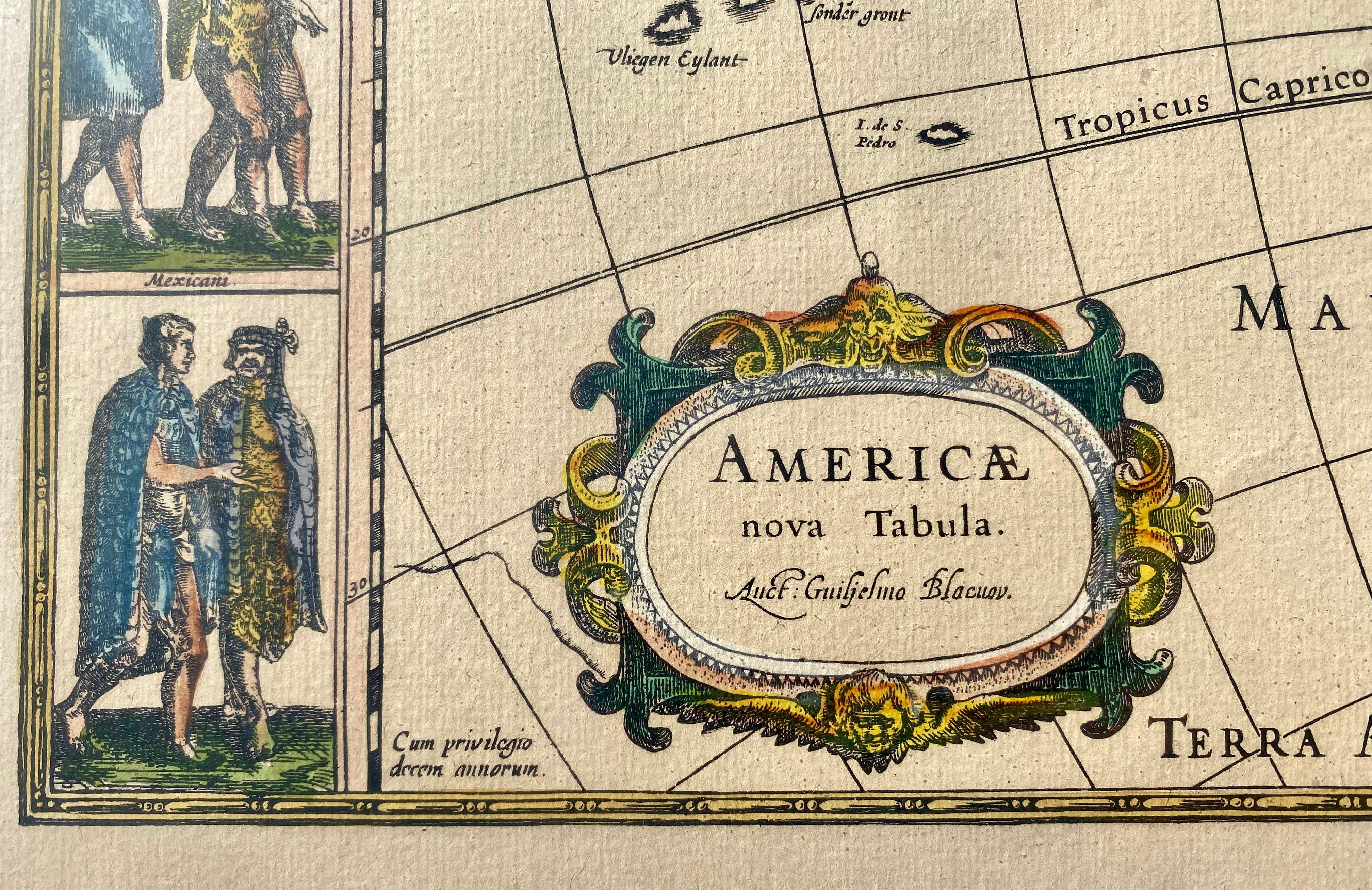 Vintage Map of Americas with Italian Frame  in Freijo Wood In Good Condition For Sale In Miami, FL