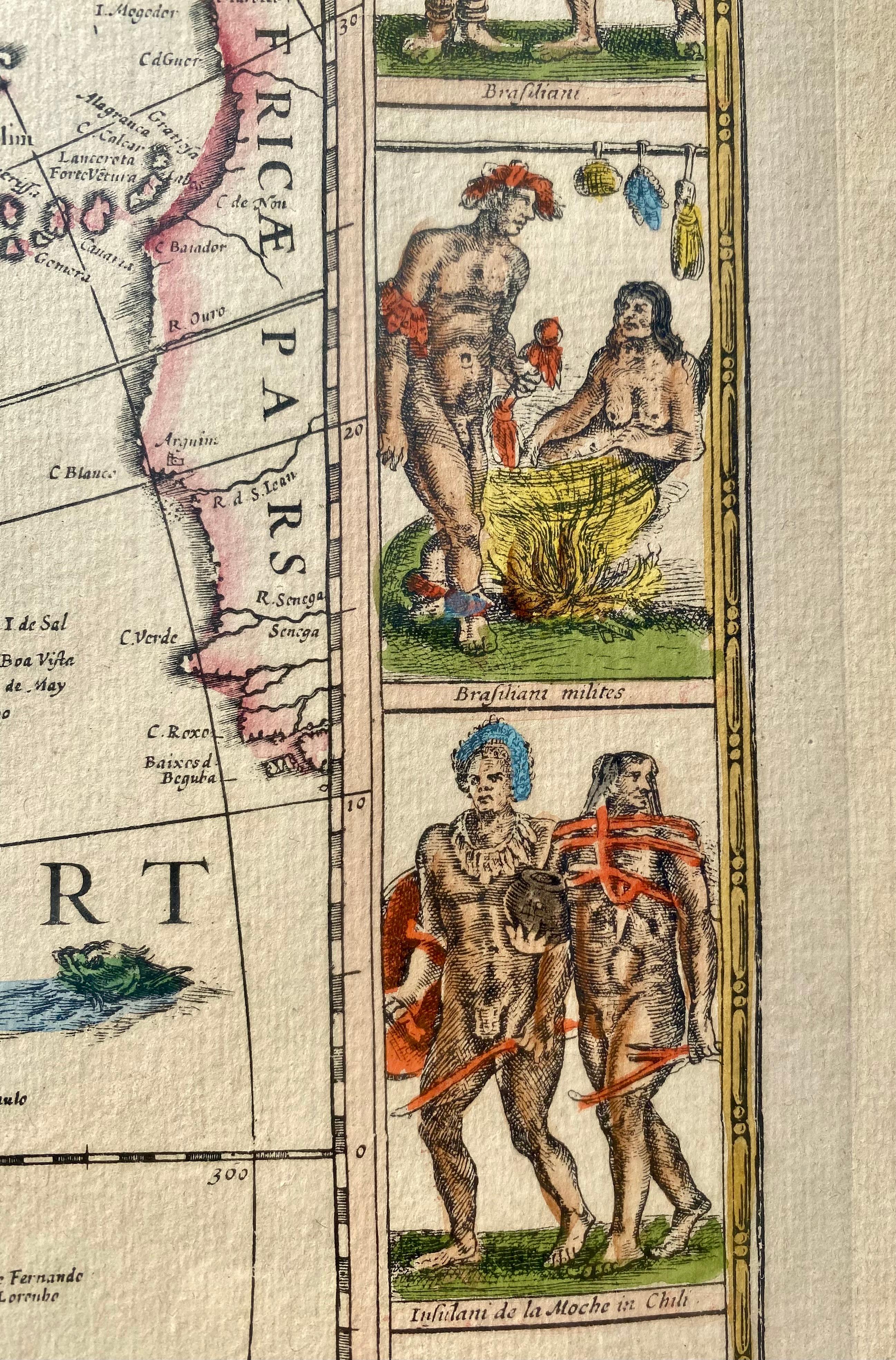 Vintage Map of Americas with Italian Frame  in Freijo Wood For Sale 1