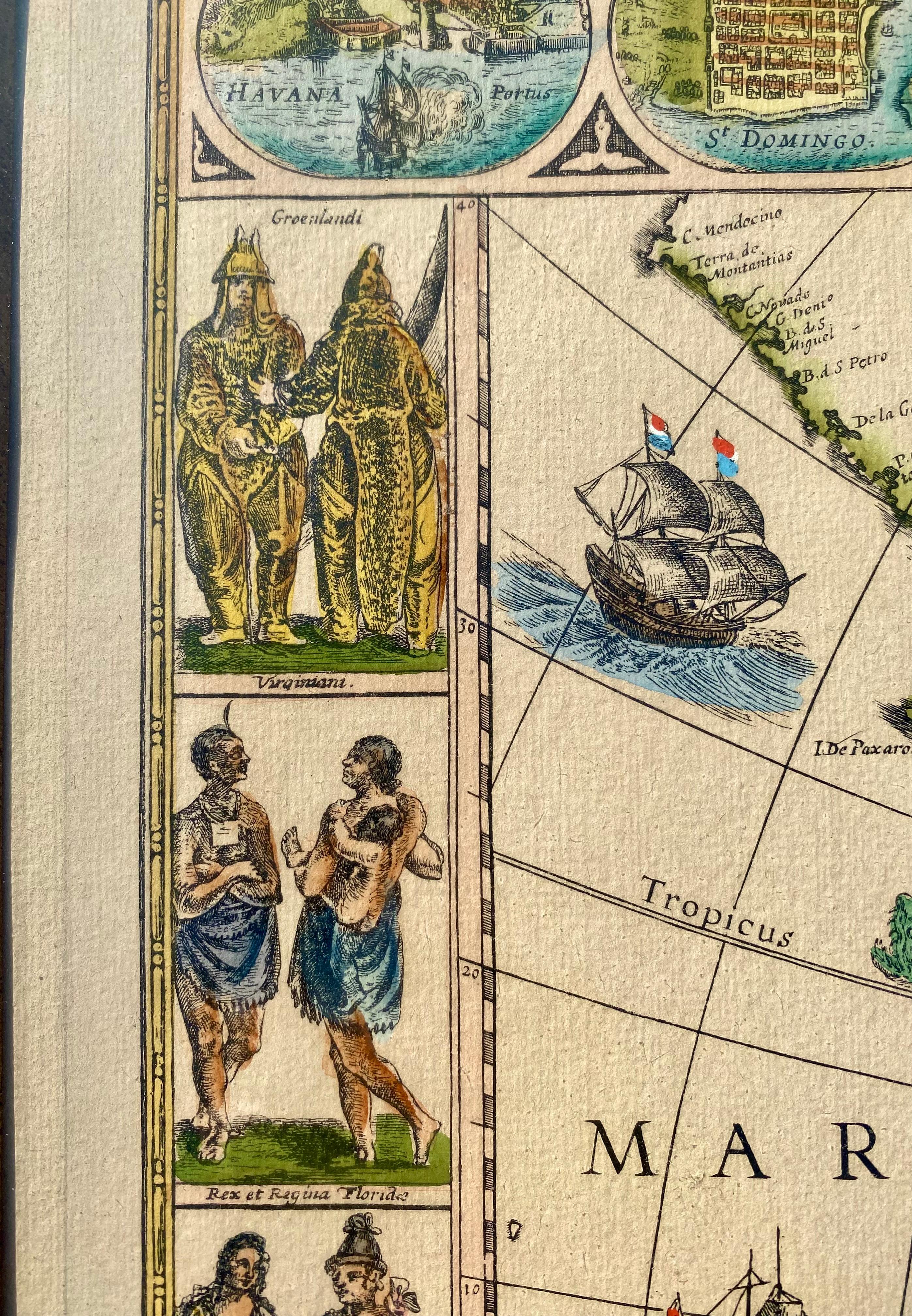 Vintage Map of Americas with Italian Frame  in Freijo Wood For Sale 2