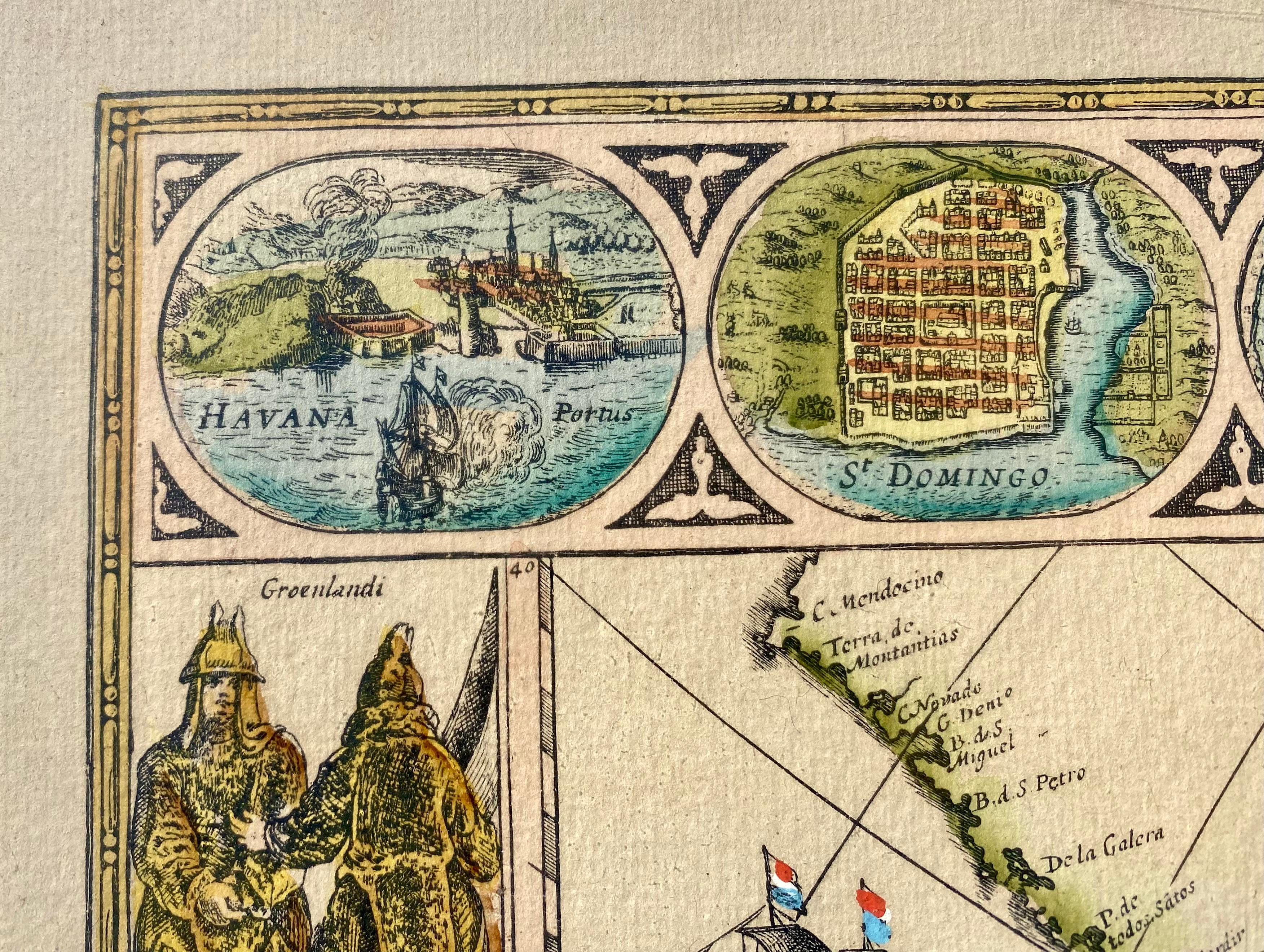 Vintage Map of Americas with Italian Frame  in Freijo Wood For Sale 3