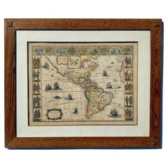 Map of Americas im Vintage-Stil mit italienischem Rahmen  in Freijo Wood
