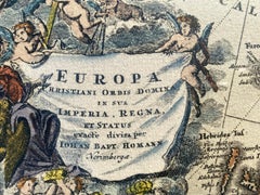 Vintage Map of Europe Italian Framed Print in Freijo Wood with Brass Rosettes