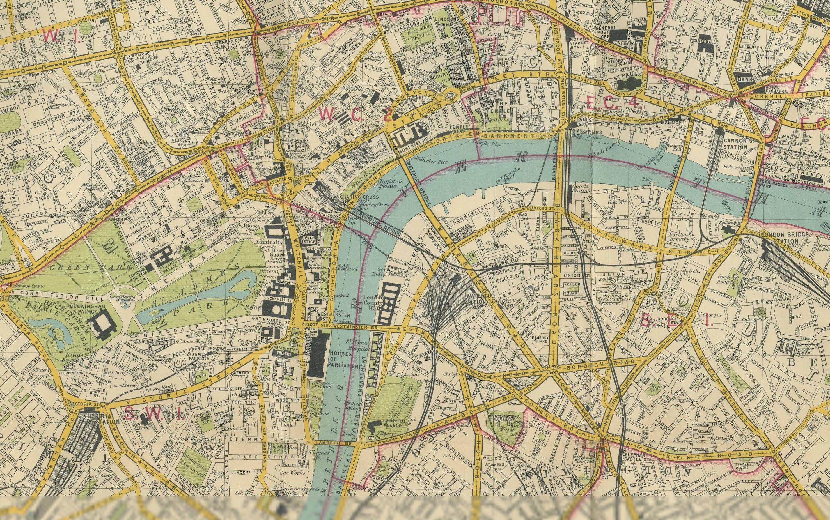 Vintage Map of London - Bartholomew's Plan of Central London, c.1929 en vente 1
