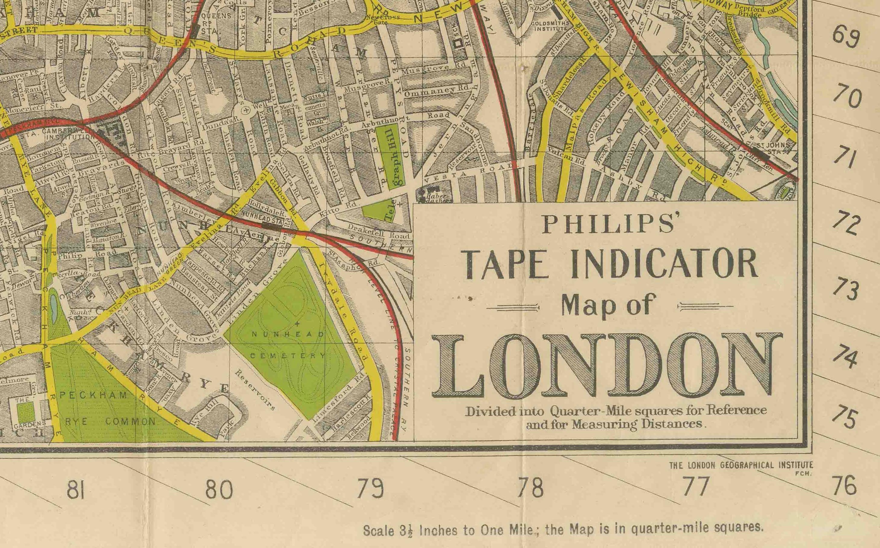 Mappa d'epoca di Londra - Mappa del centro di Londra con indicatore a nastro di Phillips, 1930 ca. in vendita 4