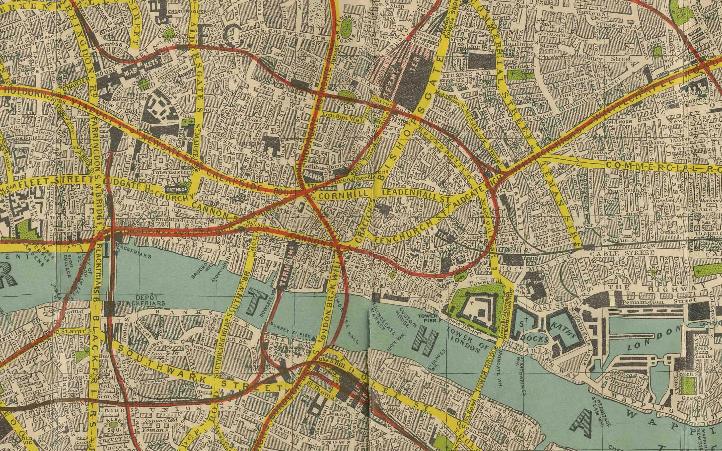 Mappa d'epoca di Londra - Mappa del centro di Londra con indicatore a nastro di Phillips, 1930 ca. in vendita 5