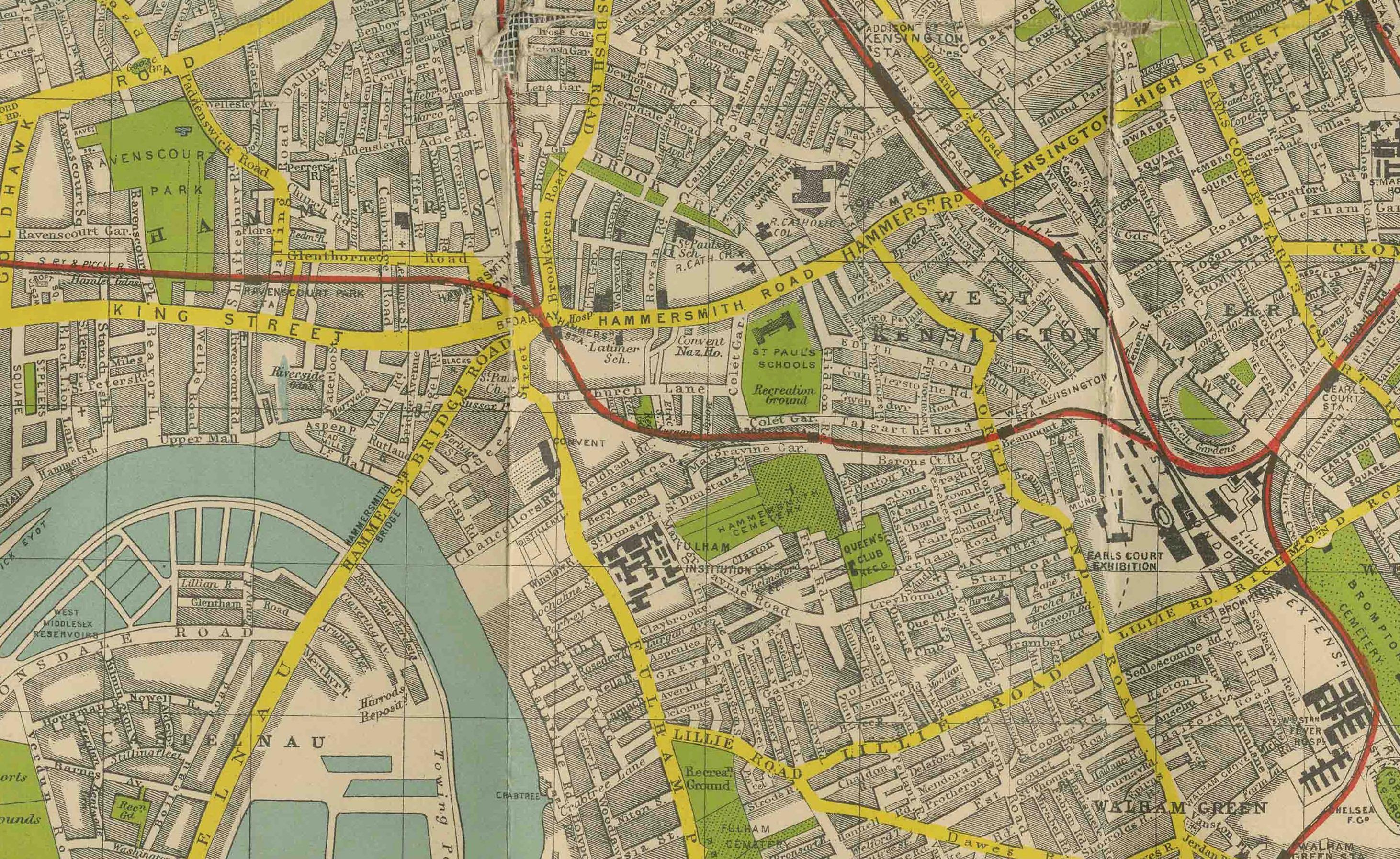 XX secolo Mappa d'epoca di Londra - Mappa del centro di Londra con indicatore a nastro di Phillips, 1930 ca. in vendita