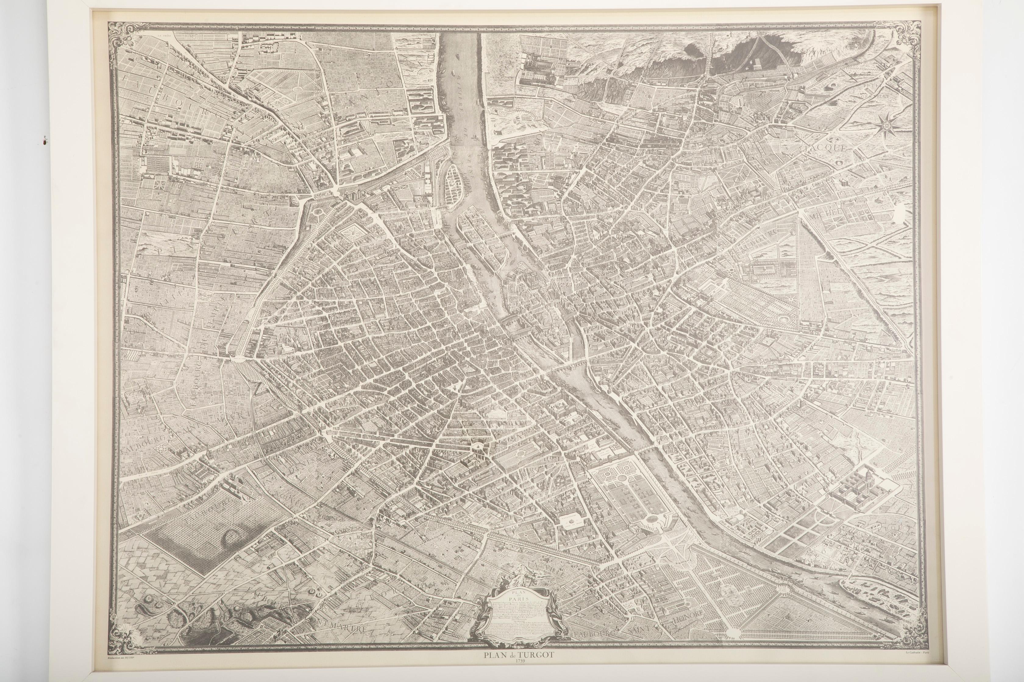 Vintage Map of Paris after the Original Turgot Plan of 1739 In Good Condition In Stamford, CT