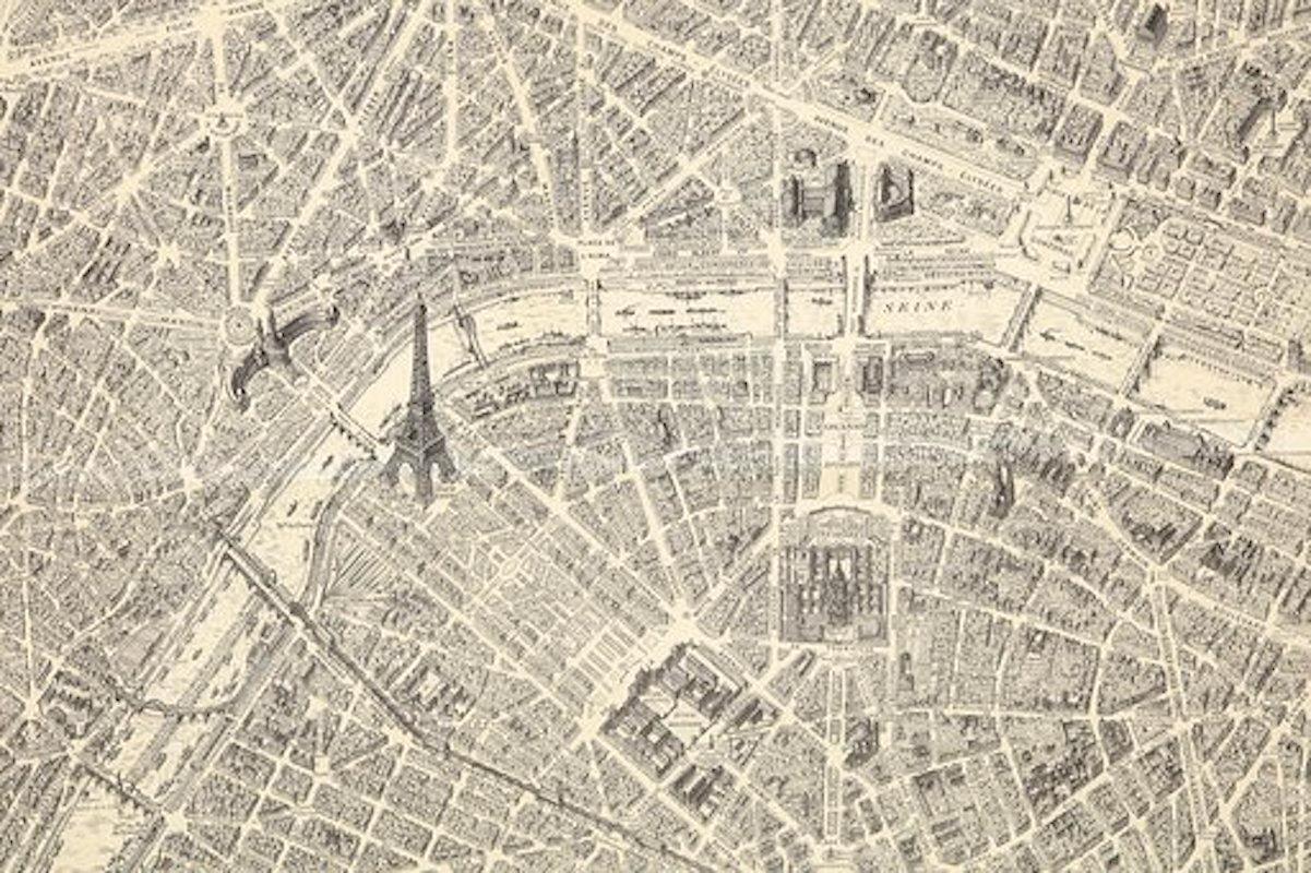 Papier Vieille carte de Paris:: ca. 1950s:: 