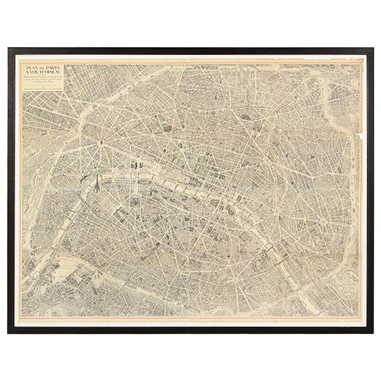 Vintage Map Of Paris Ca 1950s Plan De Paris A Vol D Oiseau For Sale At 1stdibs