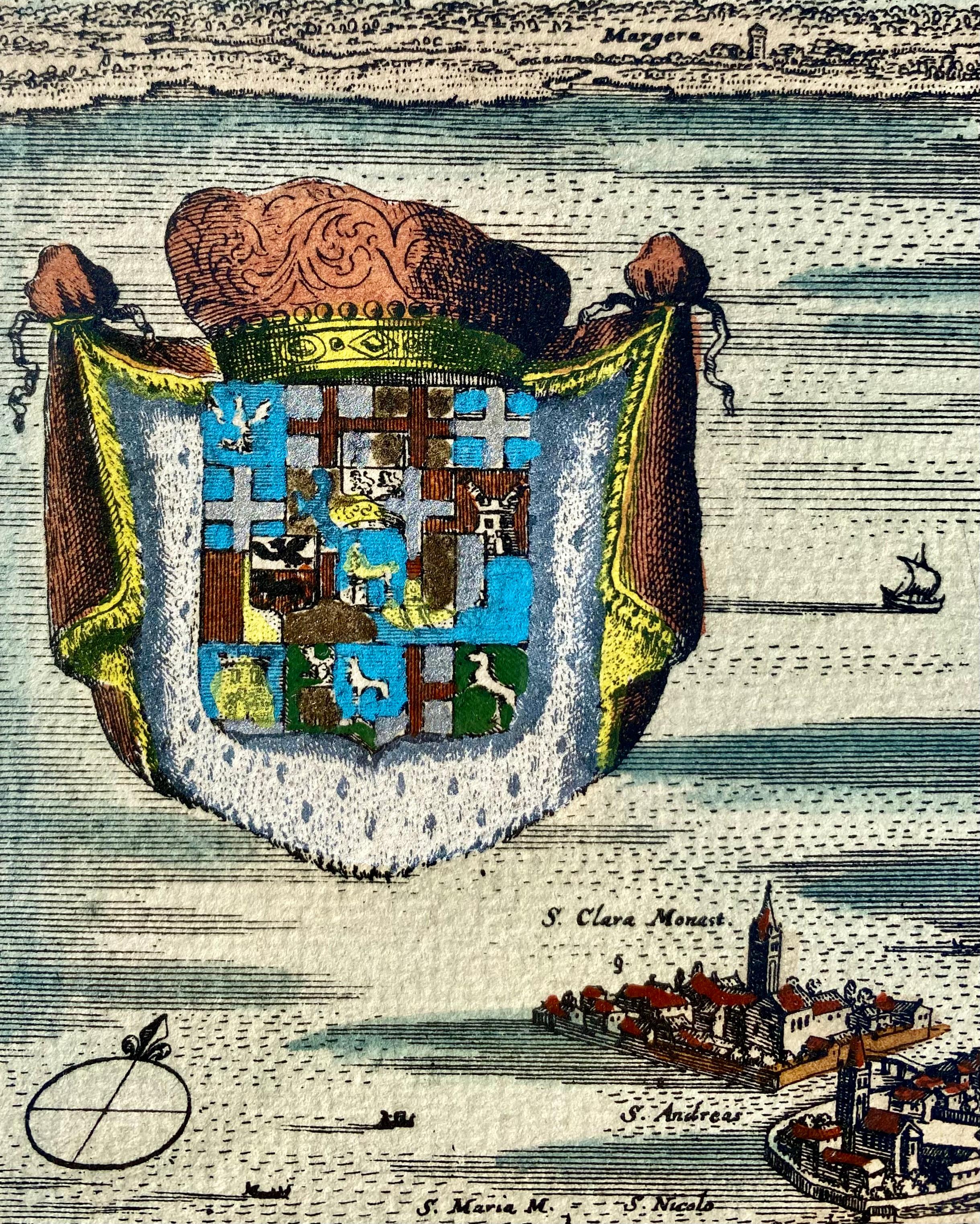 Italienische Druckkarte von Venedig mit Vintage-Druck in Freijo-Holzrahmen mit Rosetten im Zustand „Relativ gut“ im Angebot in Miami, FL