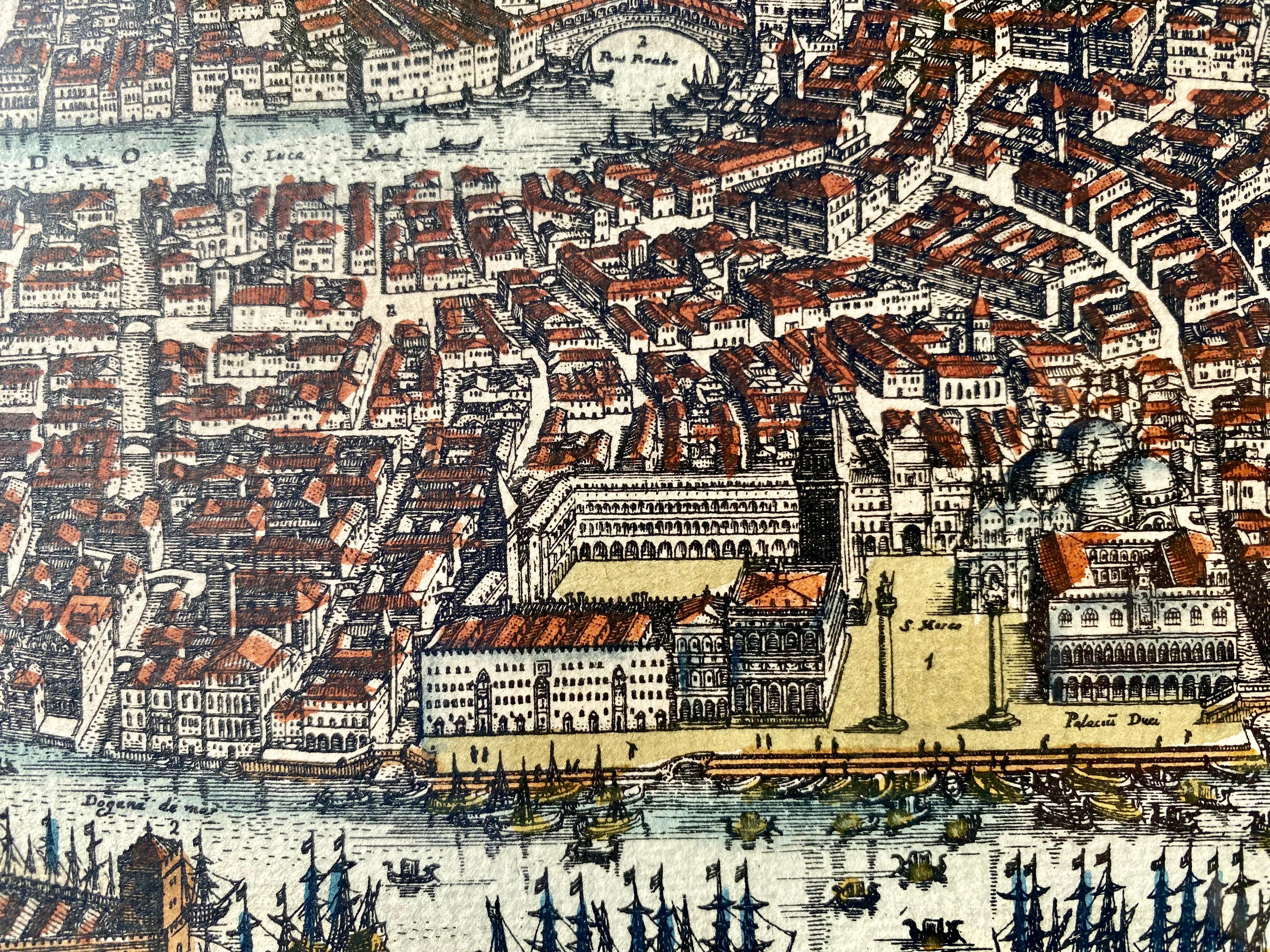 Italienische Druckkarte von Venedig mit Vintage-Druck in Freijo-Holzrahmen mit Rosetten im Angebot 1