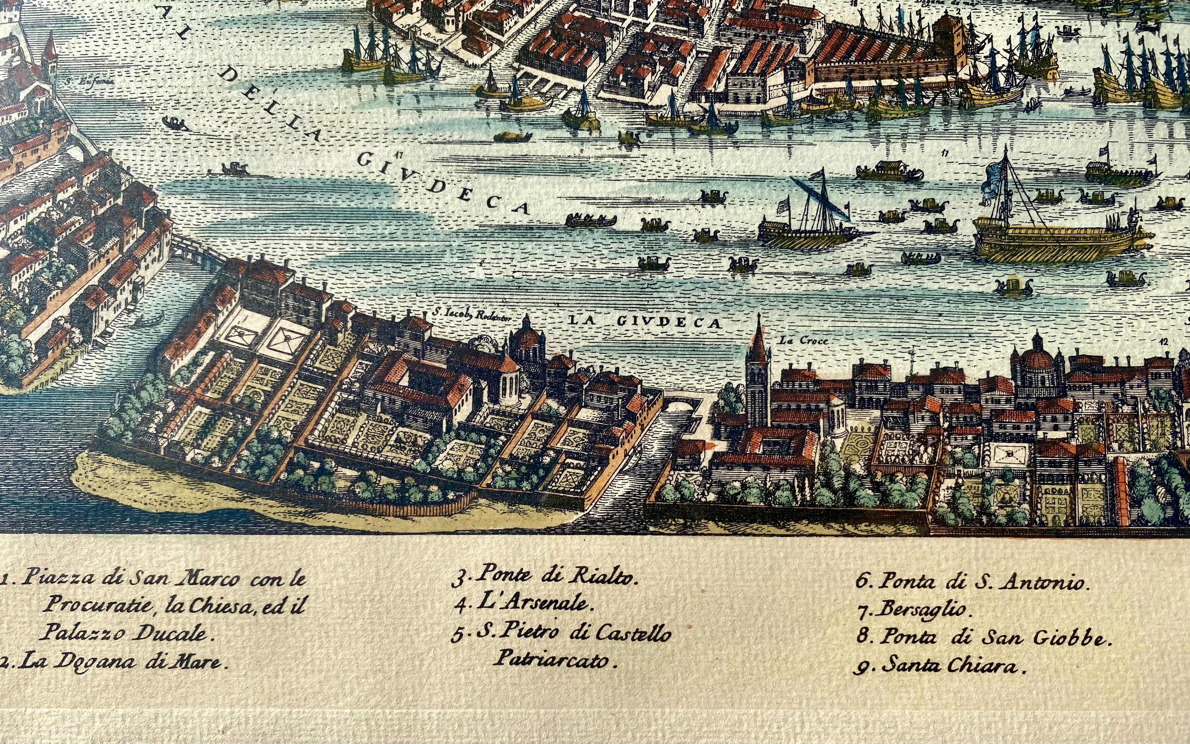 Italienische Druckkarte von Venedig mit Vintage-Druck in Freijo-Holzrahmen mit Rosetten im Angebot 2