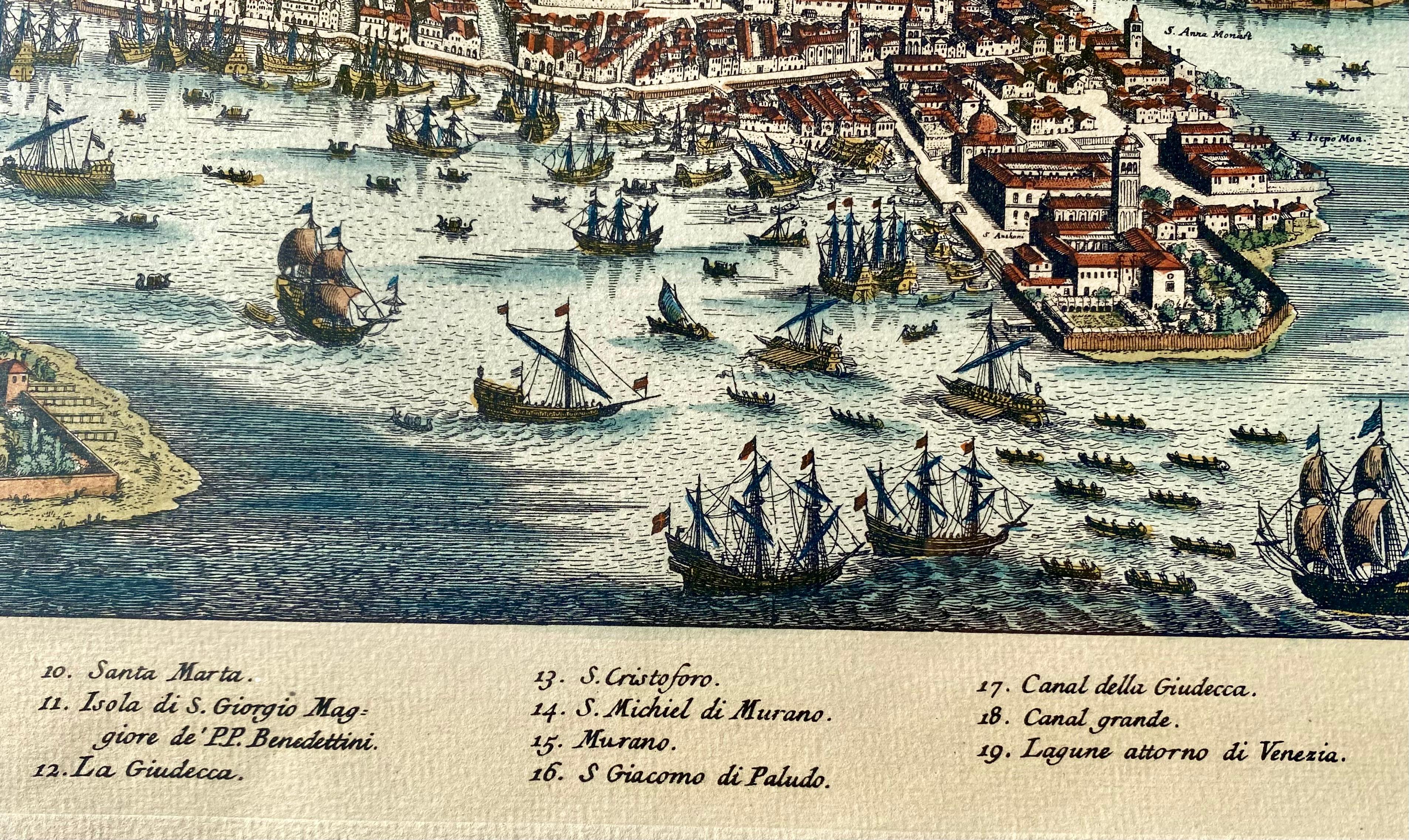 Italienische Druckkarte von Venedig mit Vintage-Druck in Freijo-Holzrahmen mit Rosetten im Angebot 3