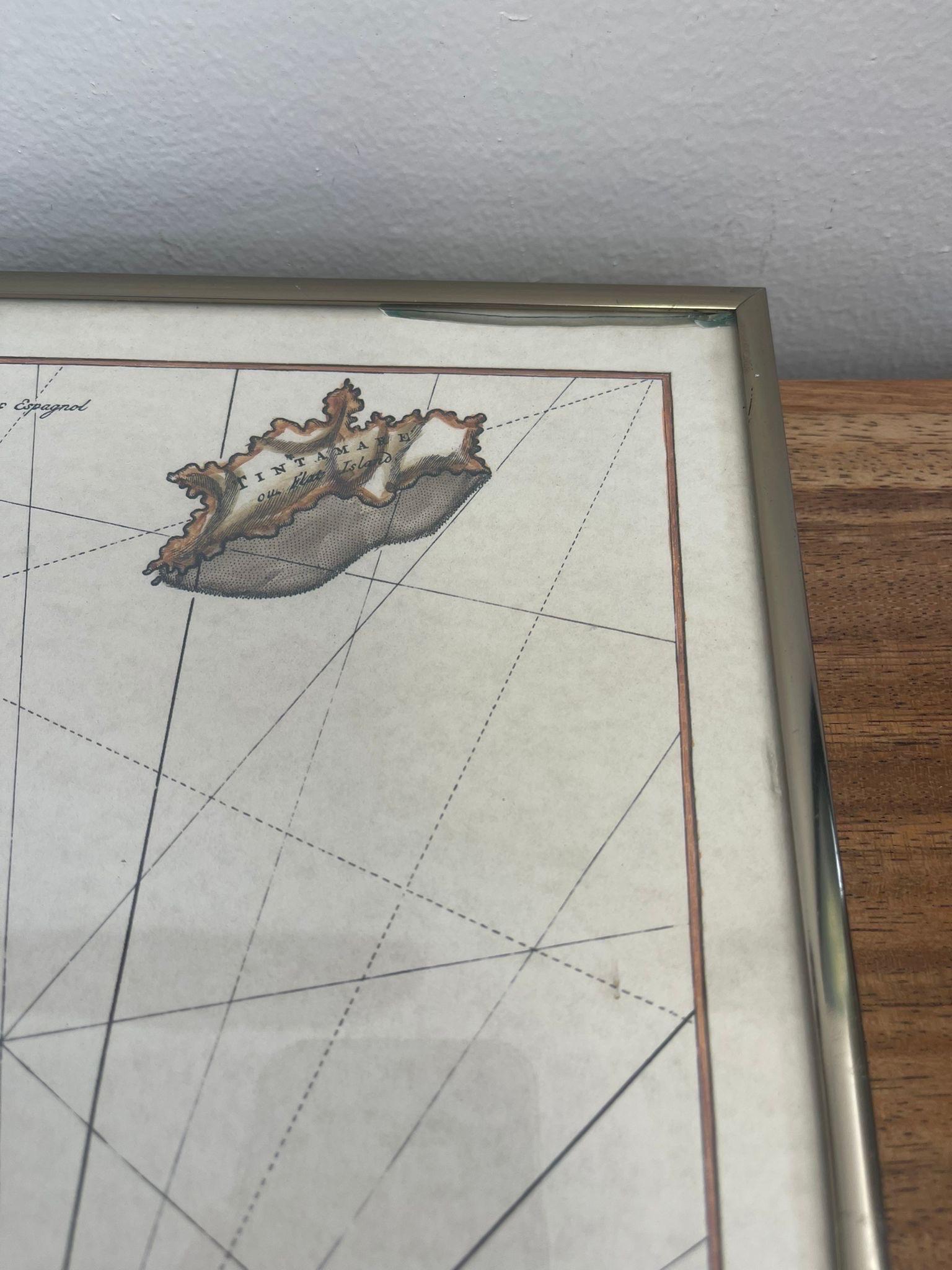 Impression d'une carte vintage de l'île de Saint Martin dans la mer des Caraïbes, écrite en néerlandaise. en vente 1
