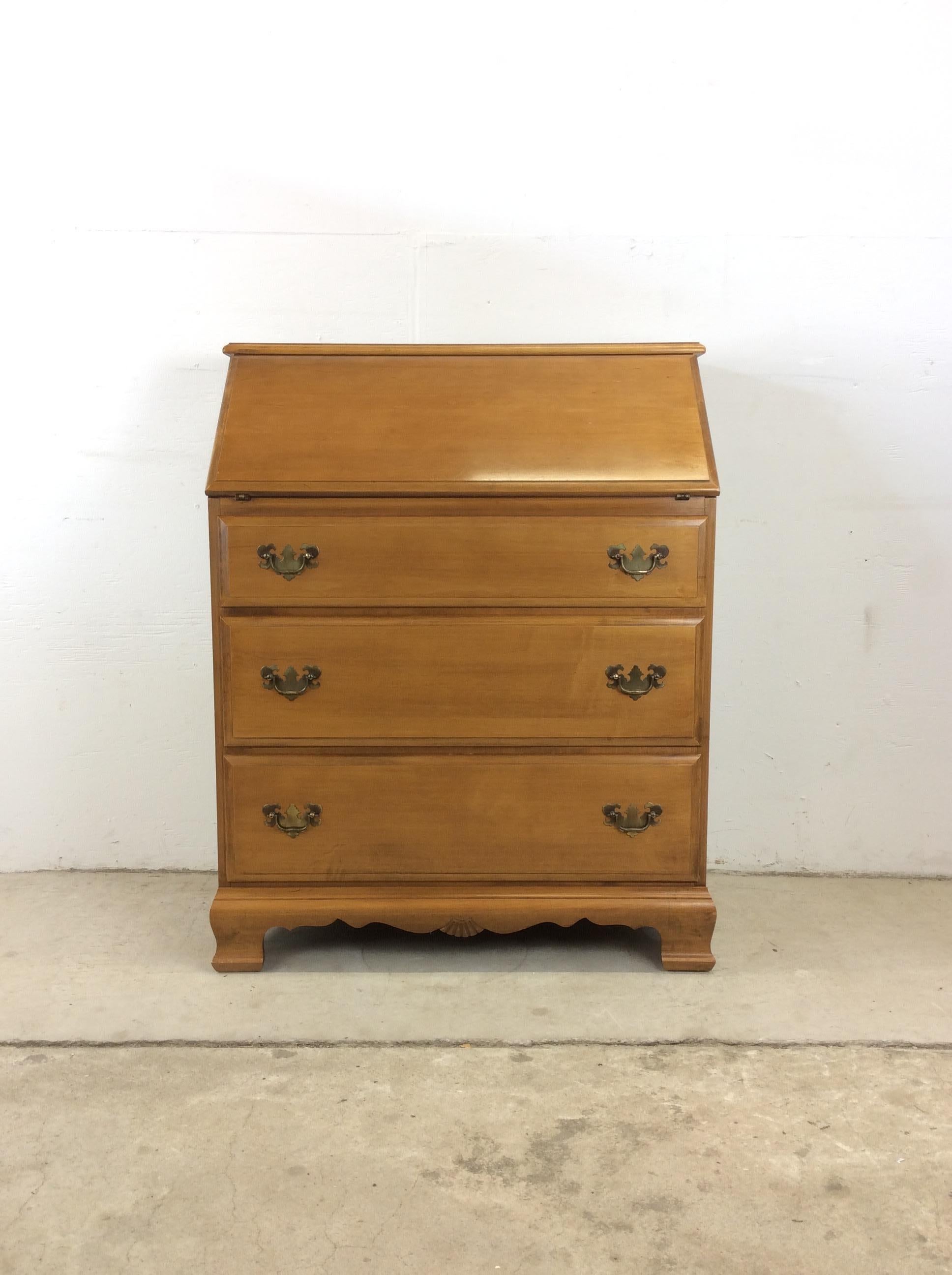 American Colonial Vintage Maple Chest of Drawers with Drop Front Writing Desk For Sale