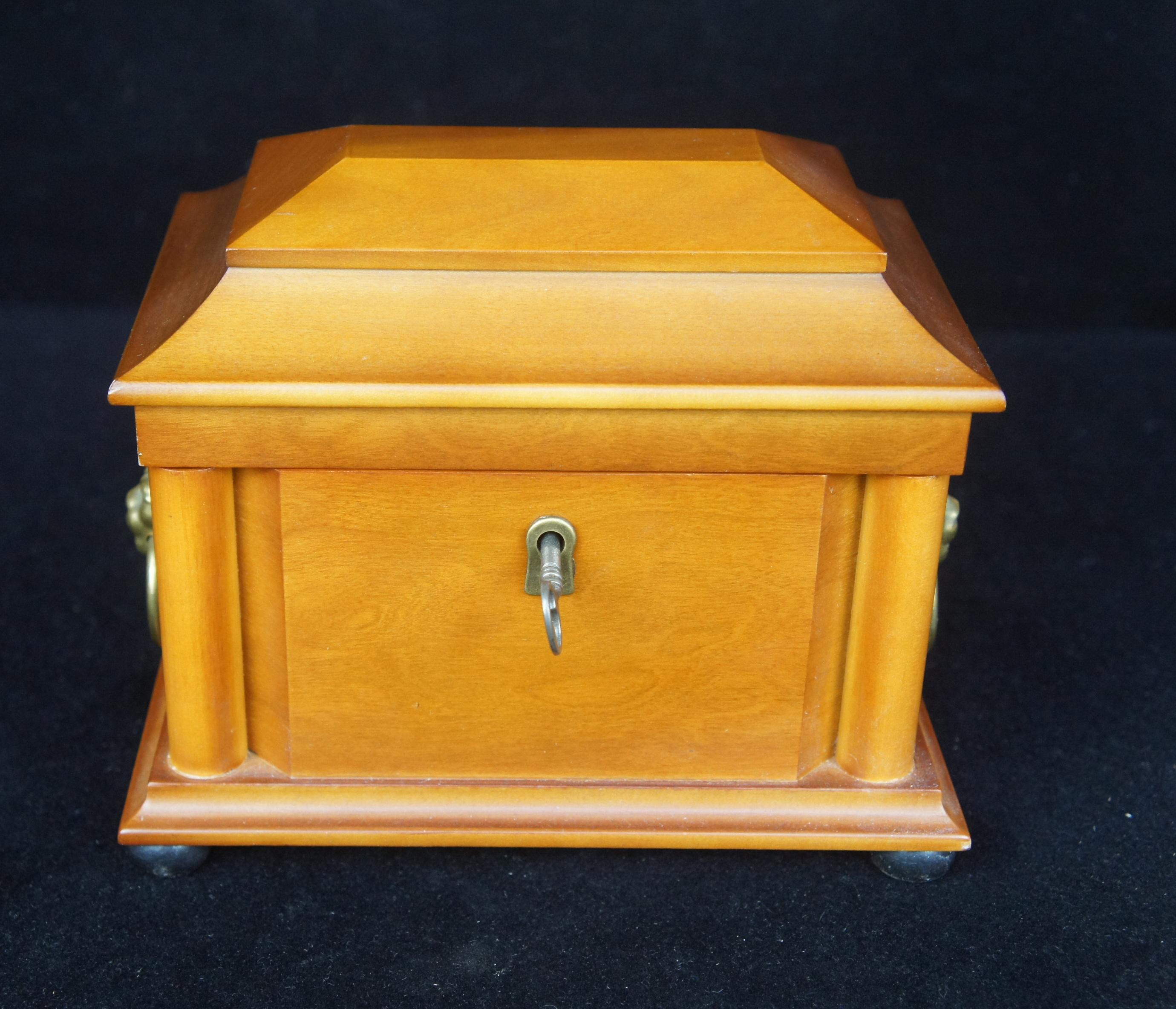 20th Century Vintage Maple Lion Head Empire Keepsake Jewelry Casket Vanity Chest Trinket Box