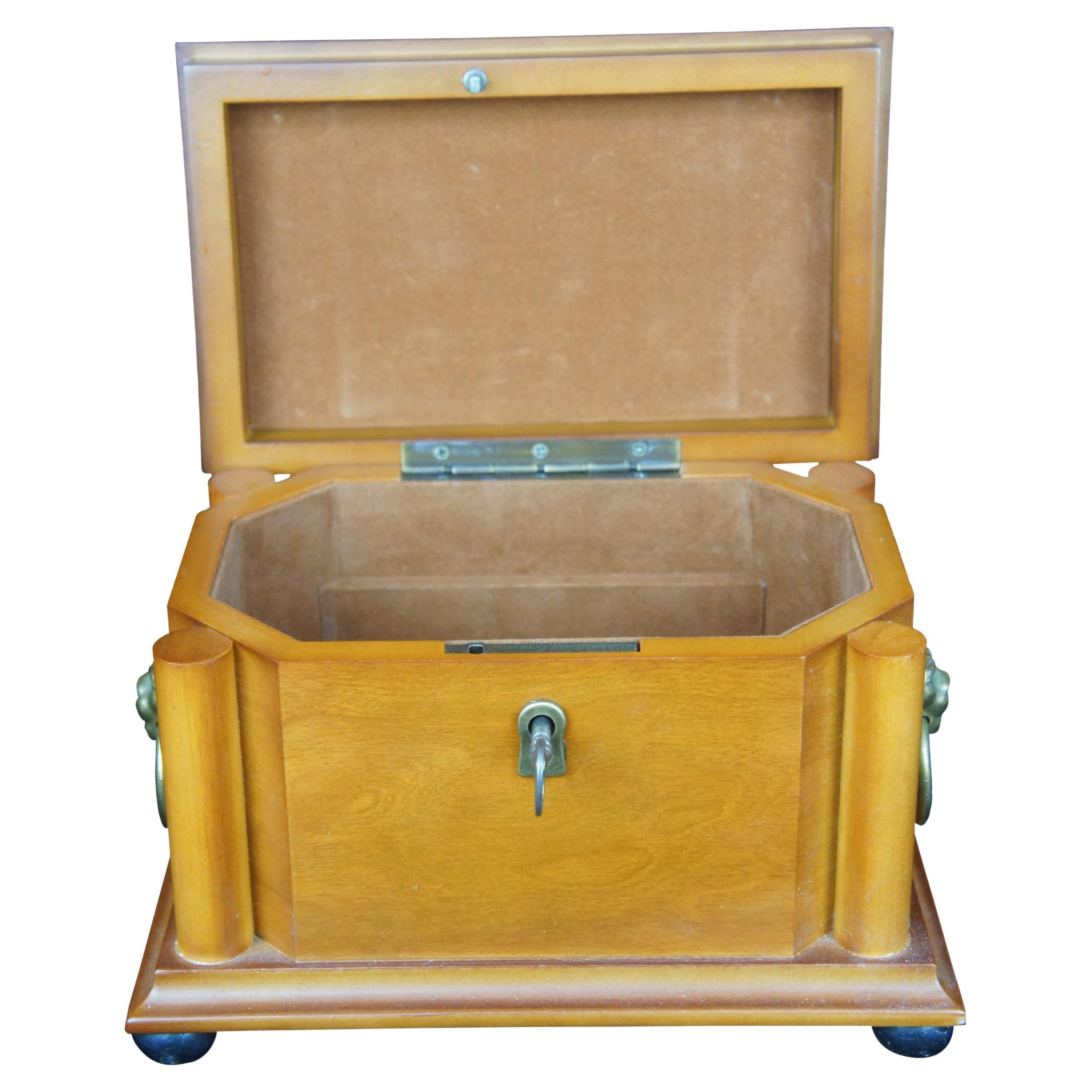Vintage Maple Lion Head Empire Keepsake Jewelry Casket Vanity Chest Trinket Box