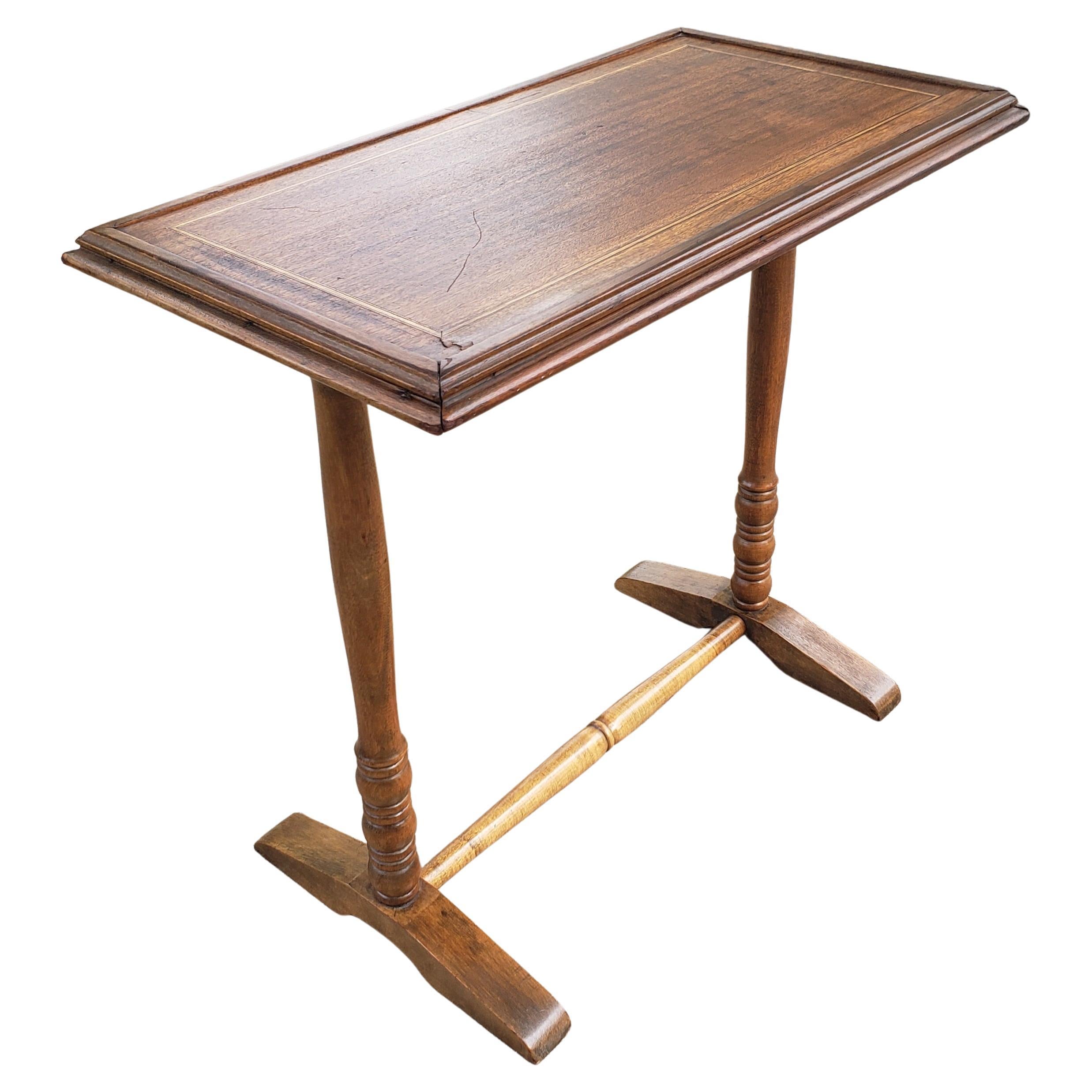 Mid-Century Modern Vintage Maple, Mahogany and Satinwood Inlays Small Trestle Table For Sale