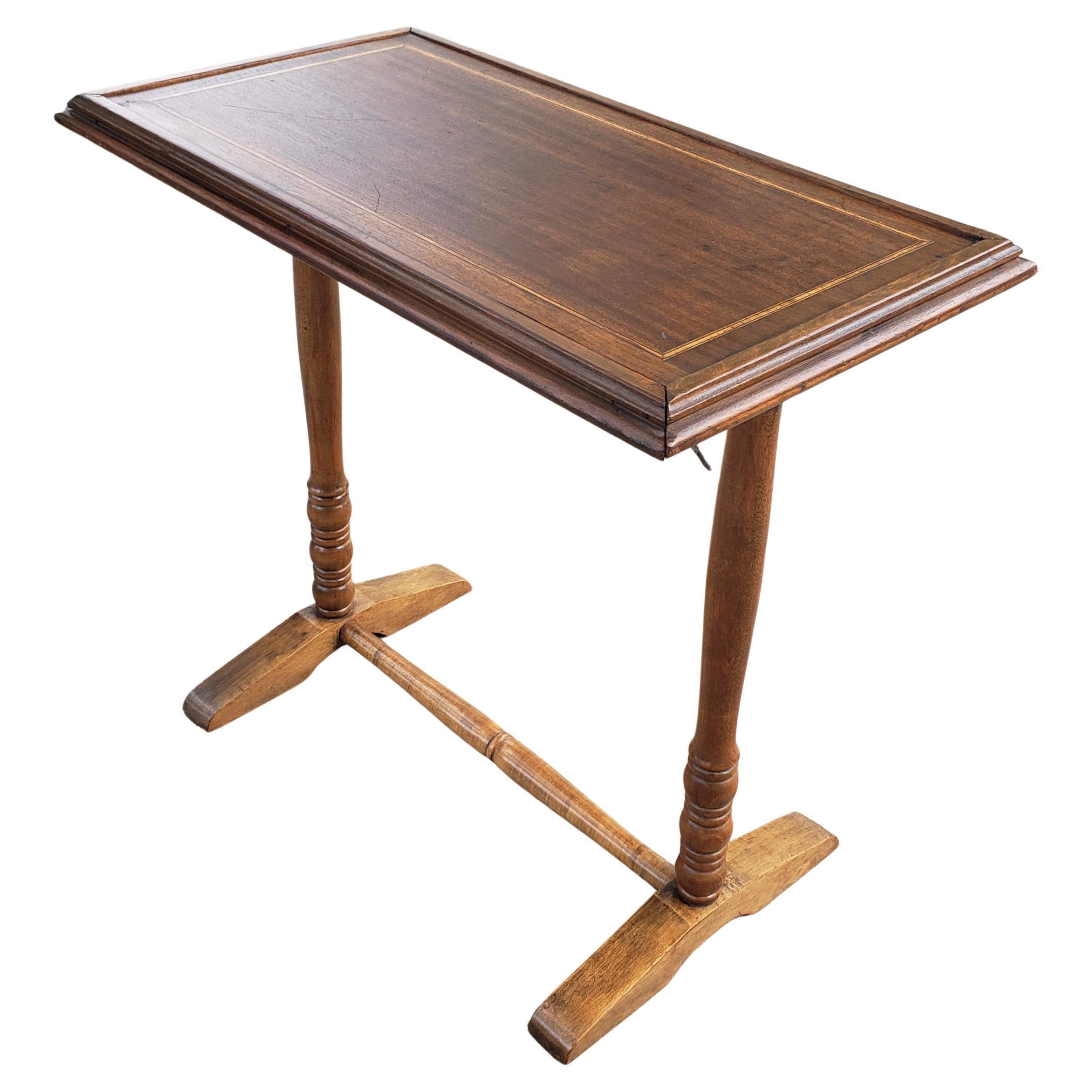 American Vintage Maple, Mahogany and Satinwood Inlays Small Trestle Table For Sale