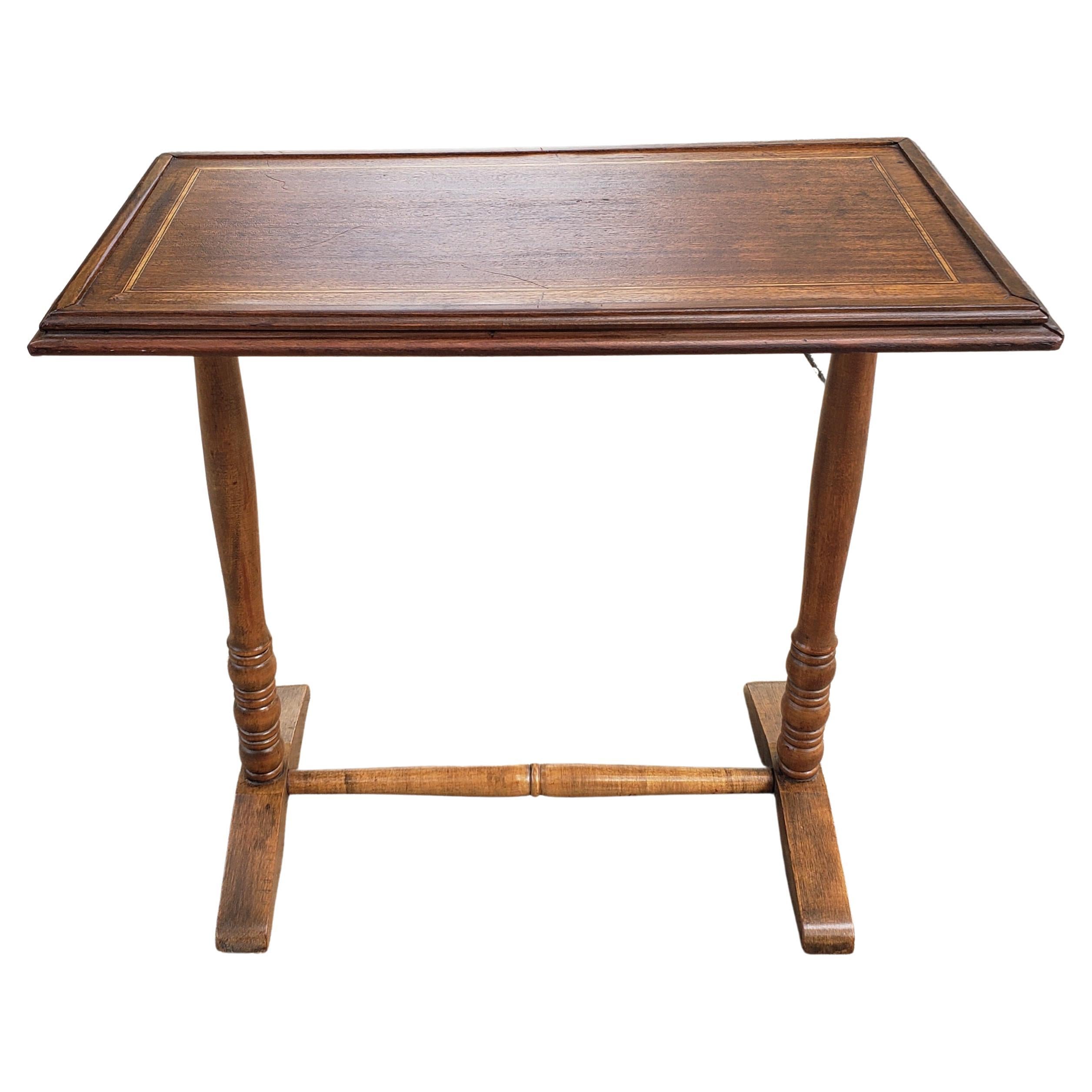 Vintage Maple, Mahogany and Satinwood Inlays Small Trestle Table For Sale