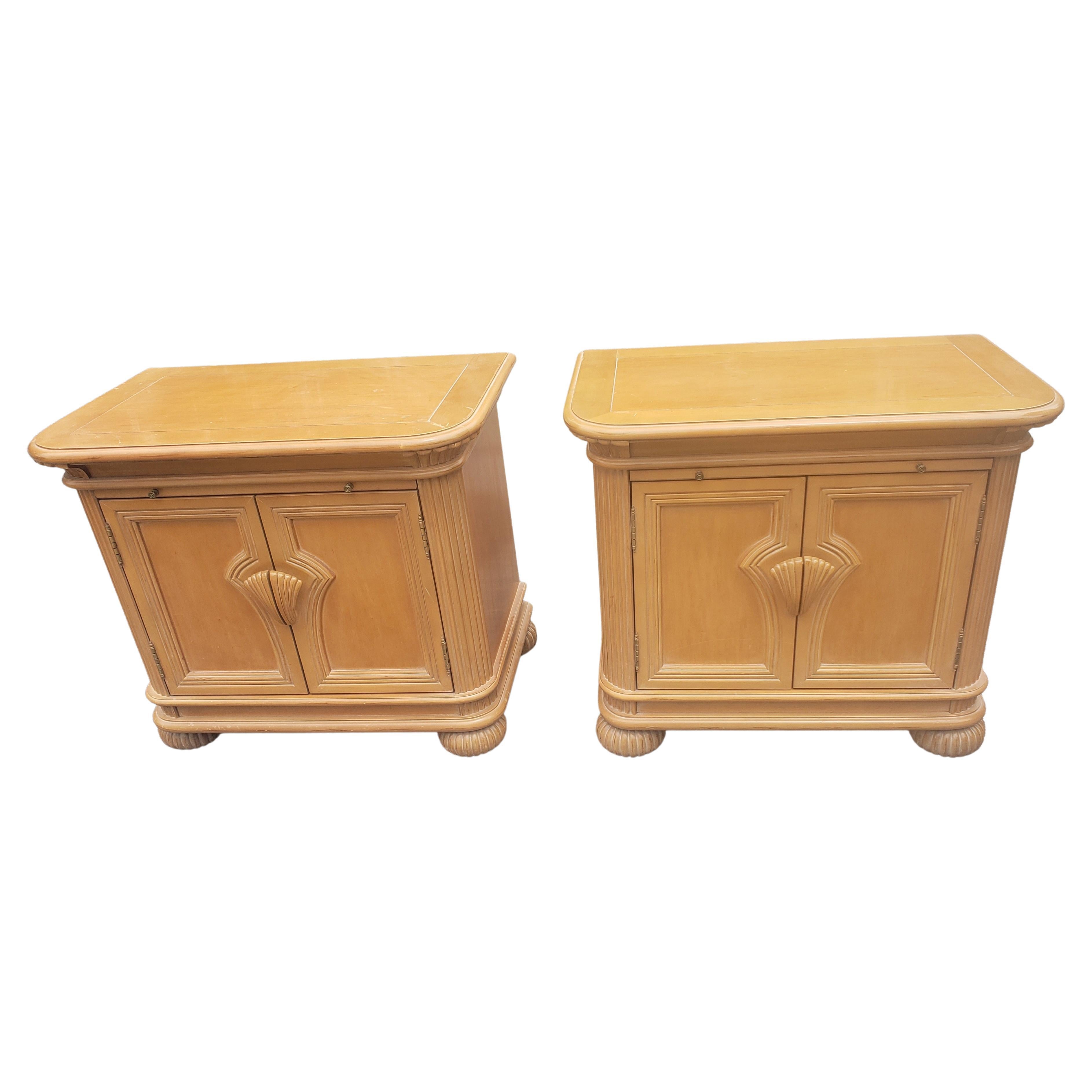 Vintage Maple Nightstand Cabinets with Pull-Out Tray