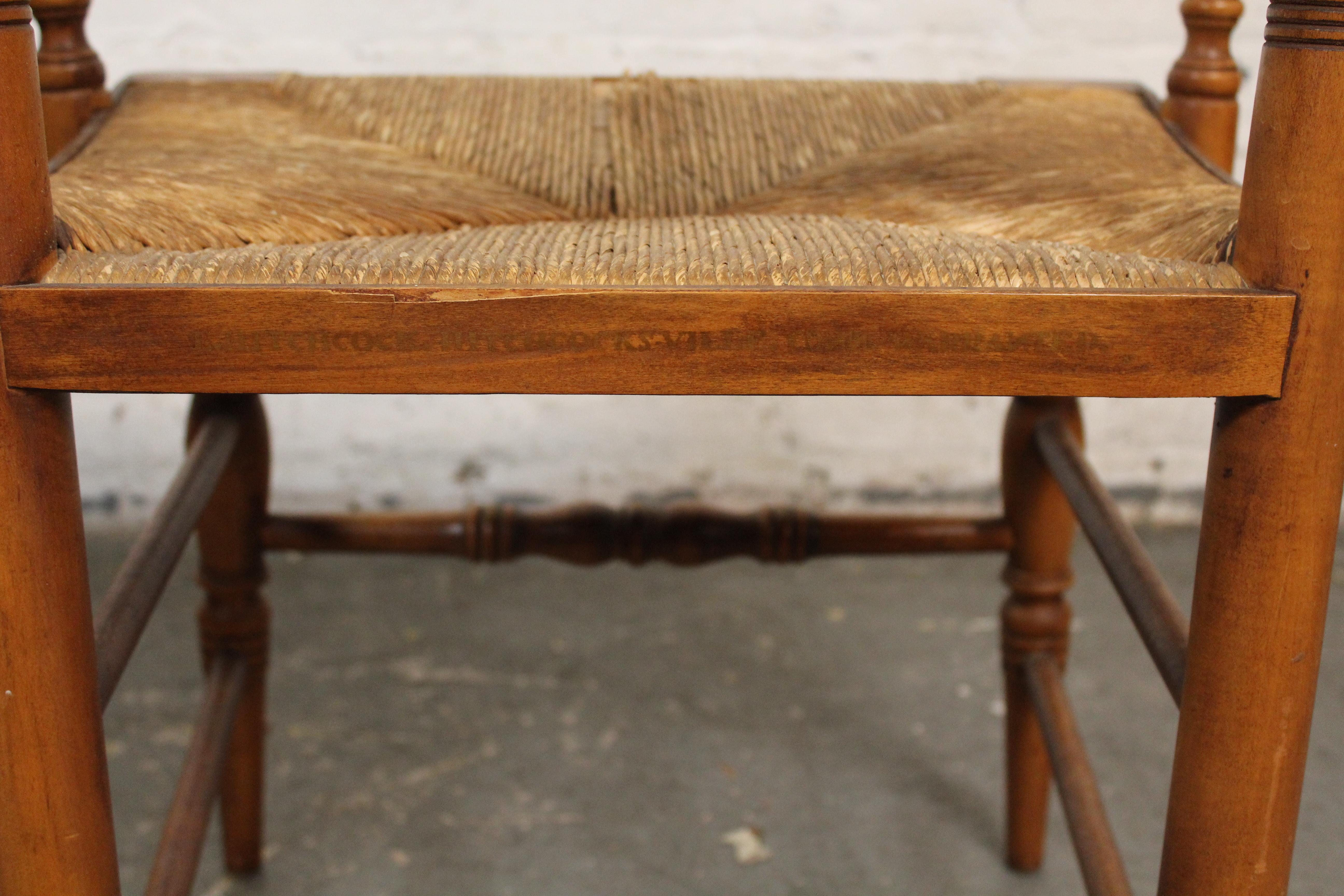 Vintage Maple & Rush Harvest Chairs by L. Hitchcock For Sale 2