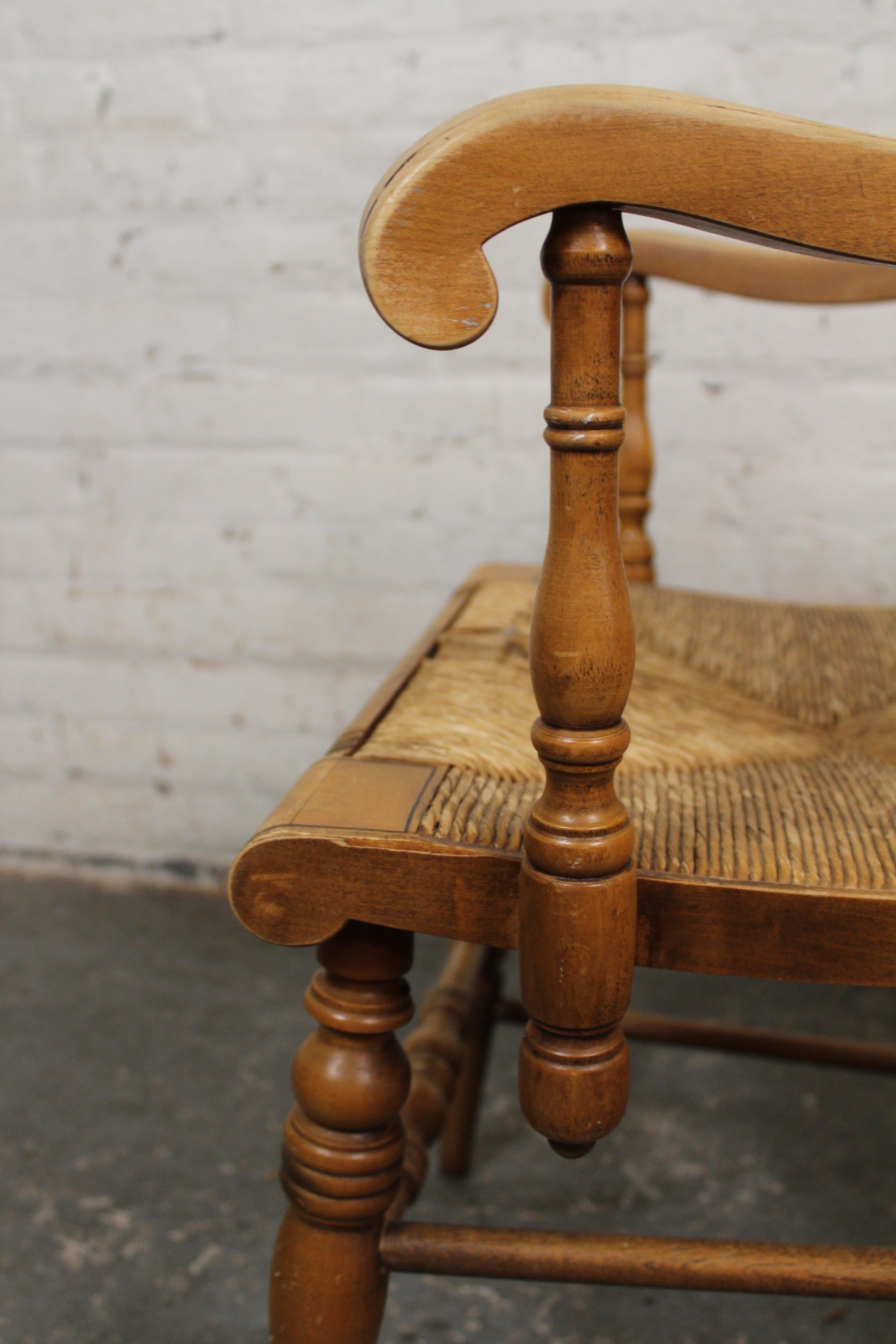 Vintage Maple & Rush Harvest Chairs by L. Hitchcock For Sale 5