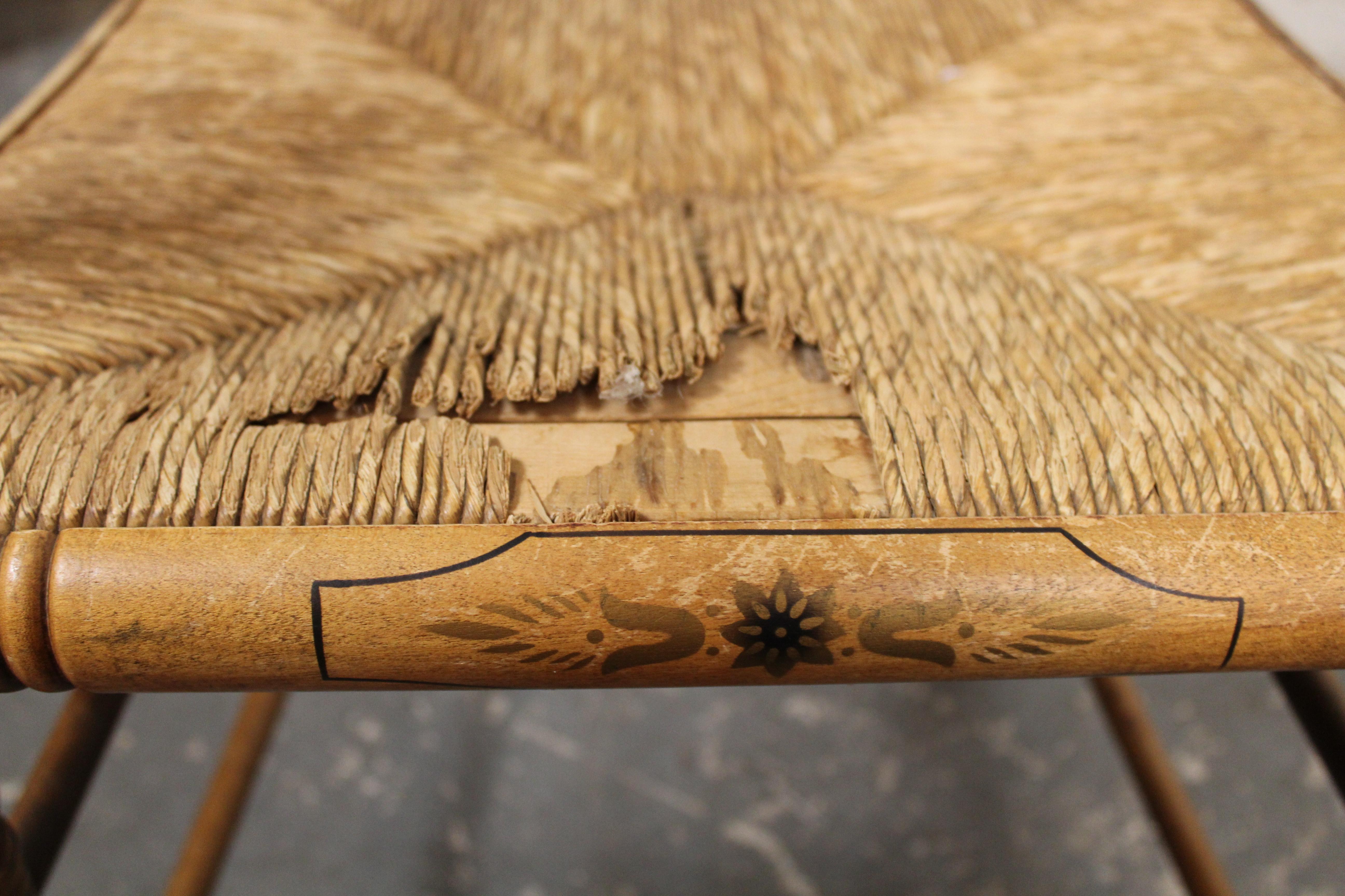 Vintage Maple & Rush Harvest Chairs by L. Hitchcock For Sale 6