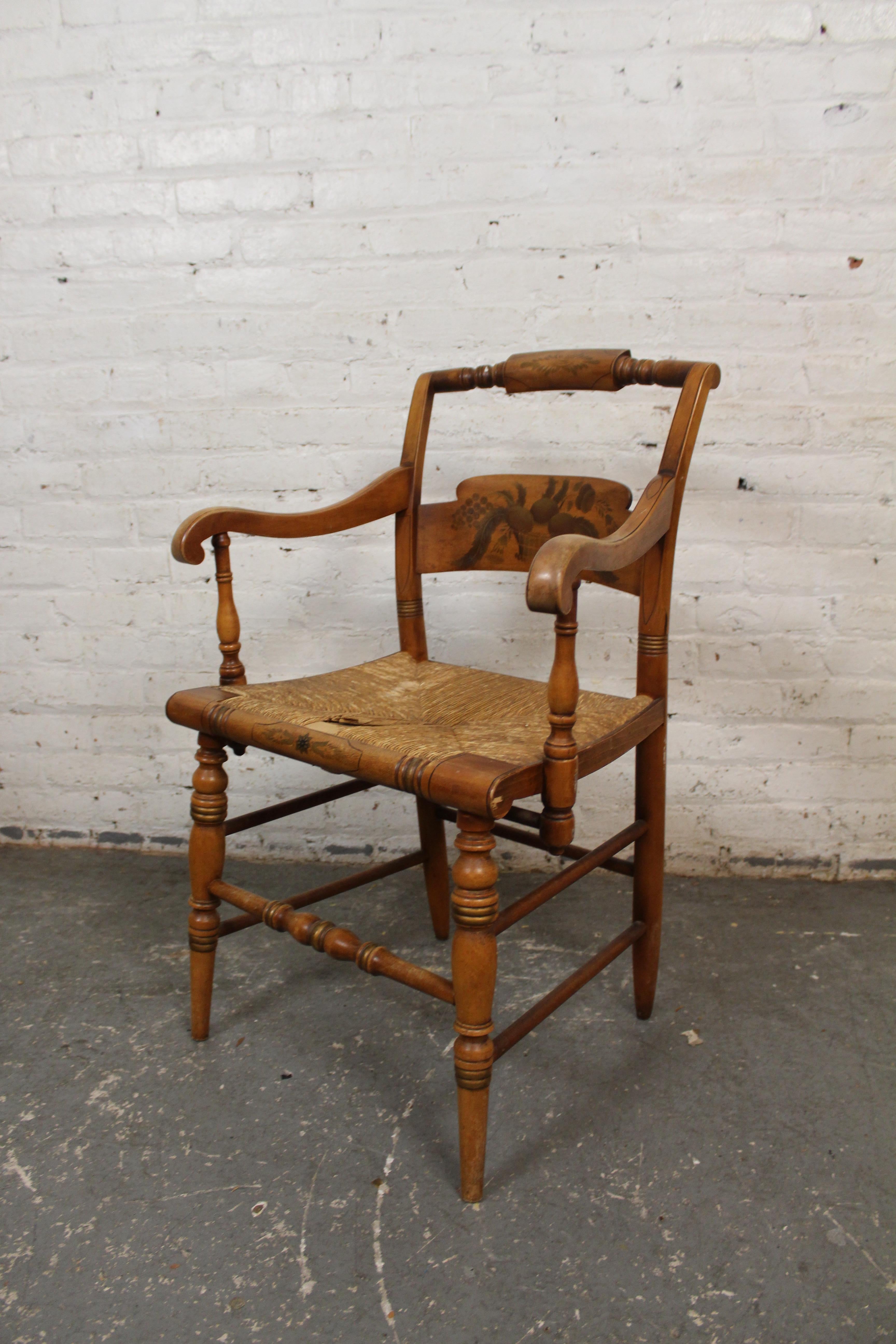 Vintage Maple & Rush Harvest Chairs by L. Hitchcock For Sale 7