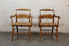 Sedie da raccolto in acero e giunco vintage di L. Hitchcock