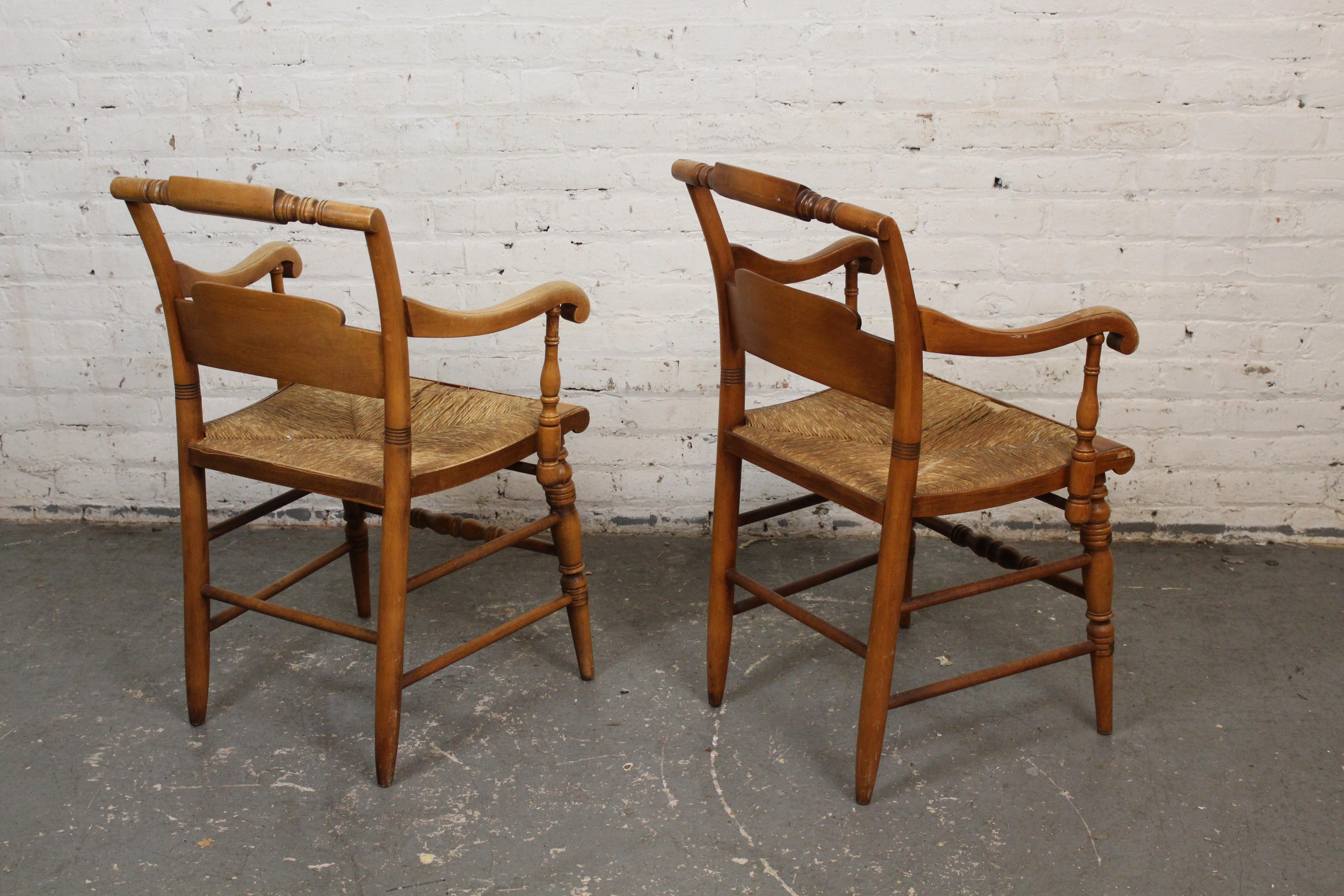 American Vintage Maple & Rush Harvest Chairs by L. Hitchcock For Sale