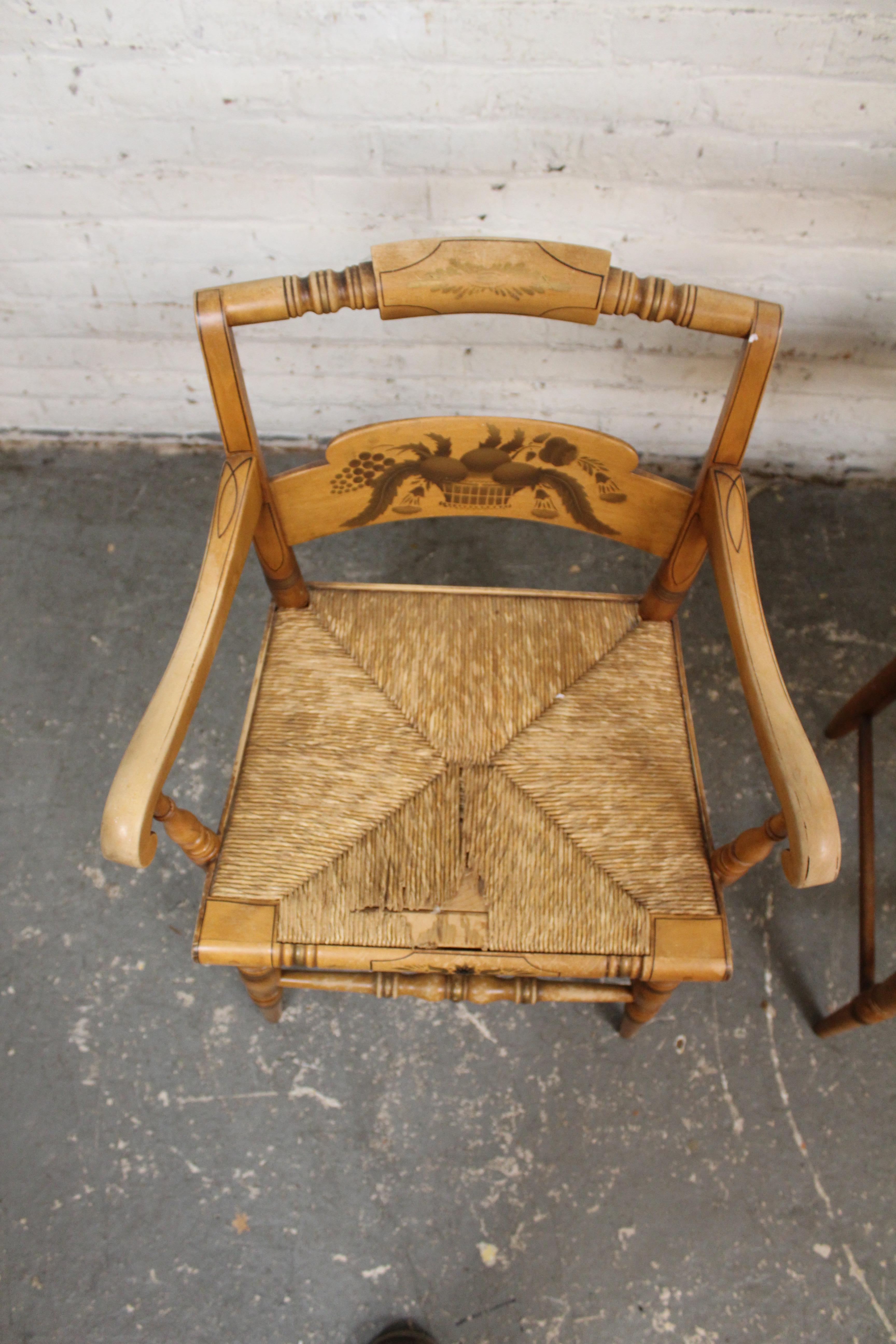 Mid-20th Century Vintage Maple & Rush Harvest Chairs by L. Hitchcock For Sale