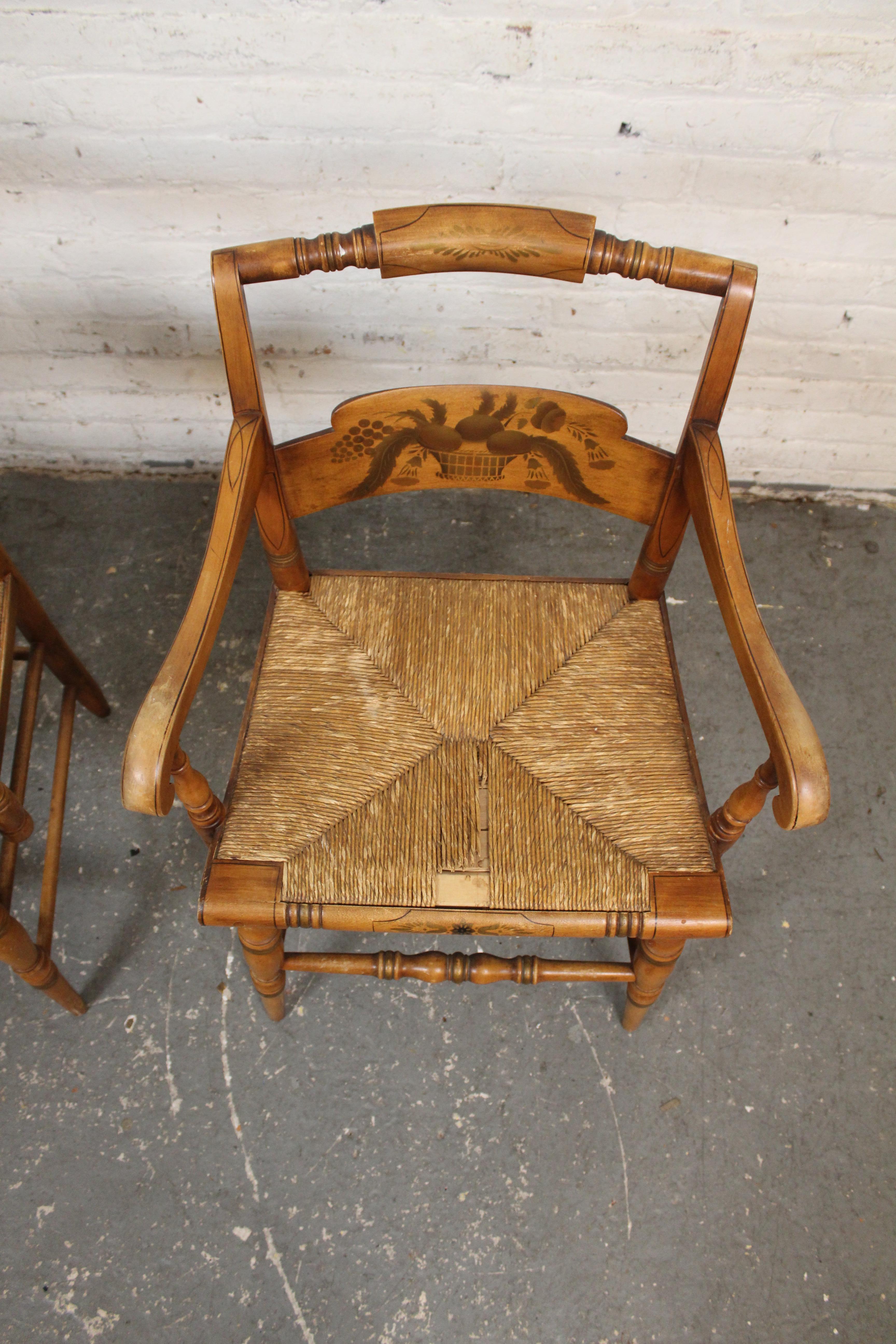 Papercord Vintage Maple & Rush Harvest Chairs by L. Hitchcock For Sale