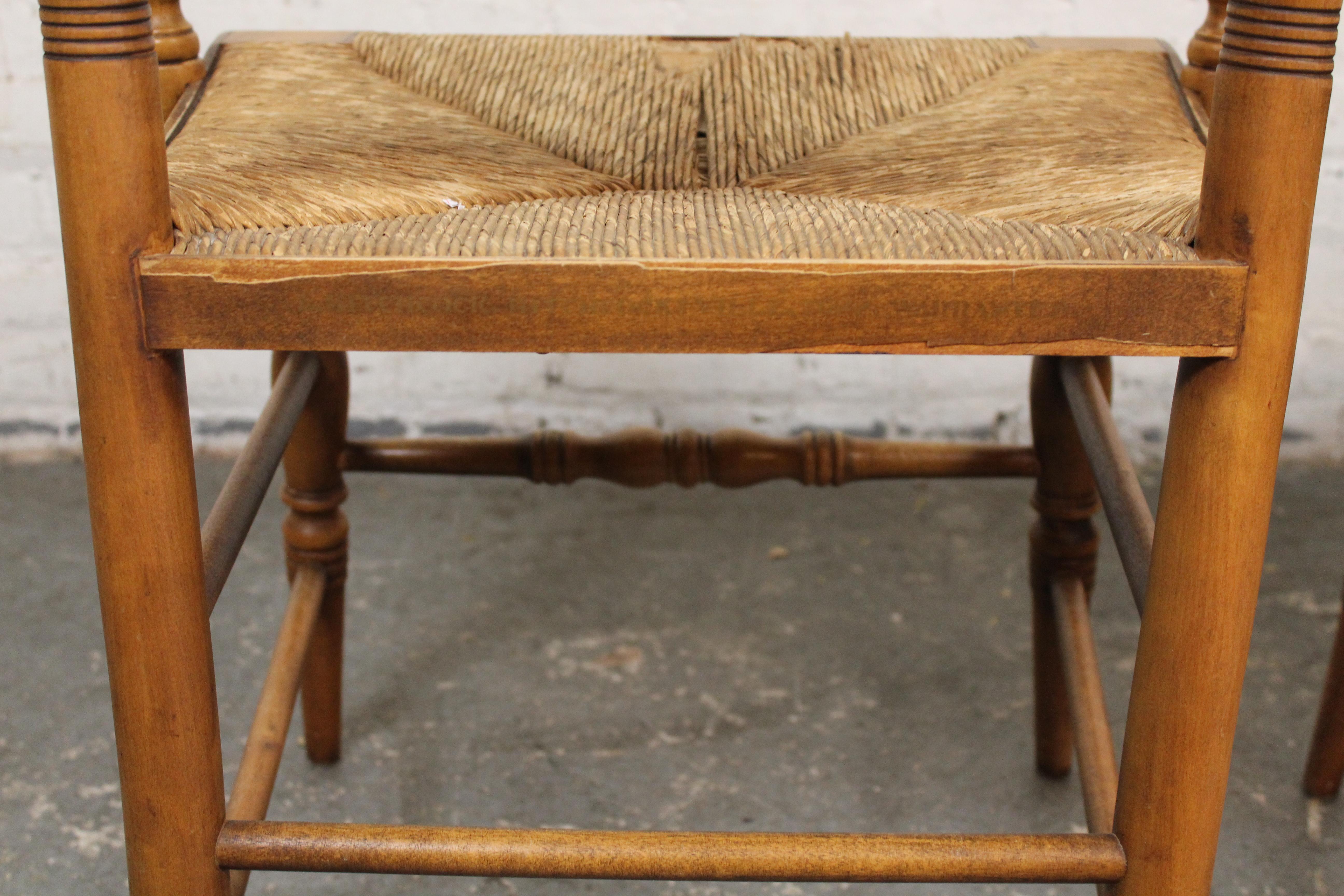 Vintage Maple & Rush Harvest Chairs by L. Hitchcock For Sale 1