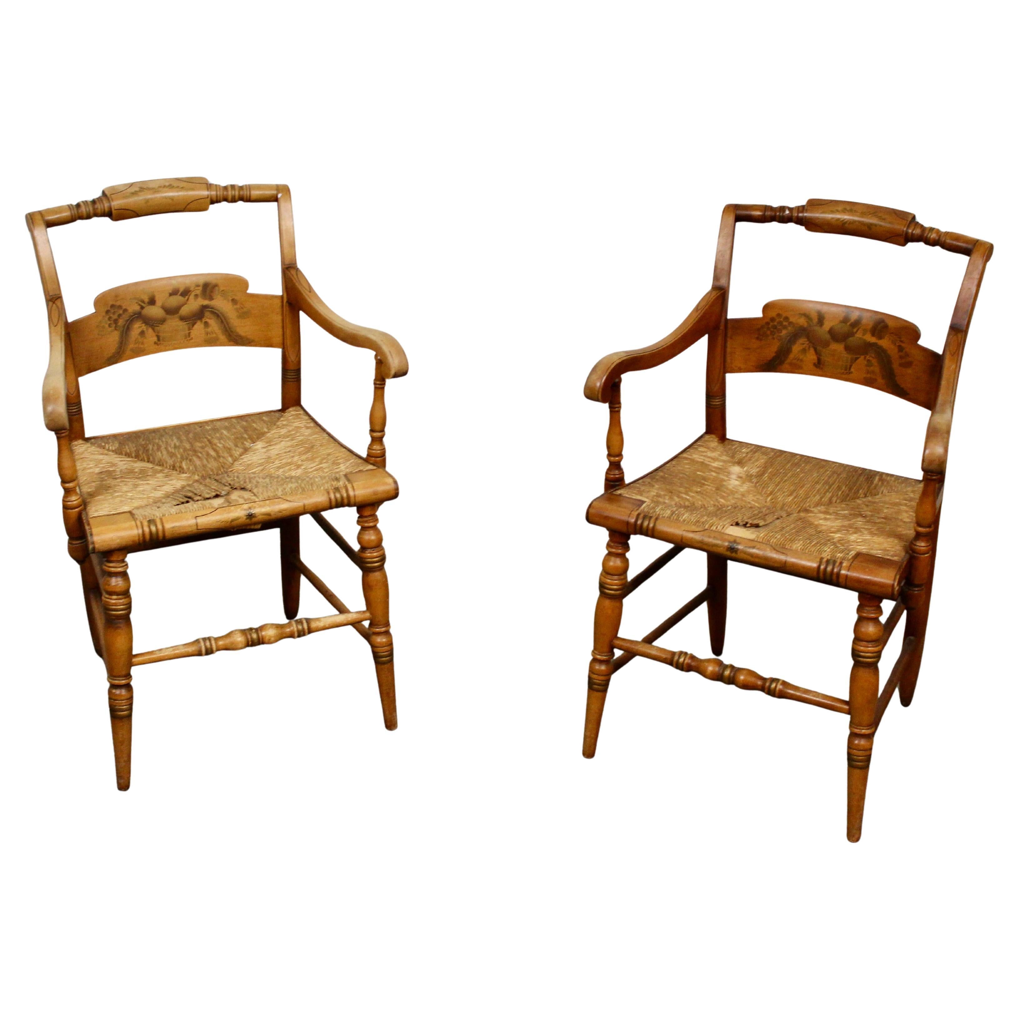 Vintage Maple & Rush Harvest Chairs by L. Hitchcock