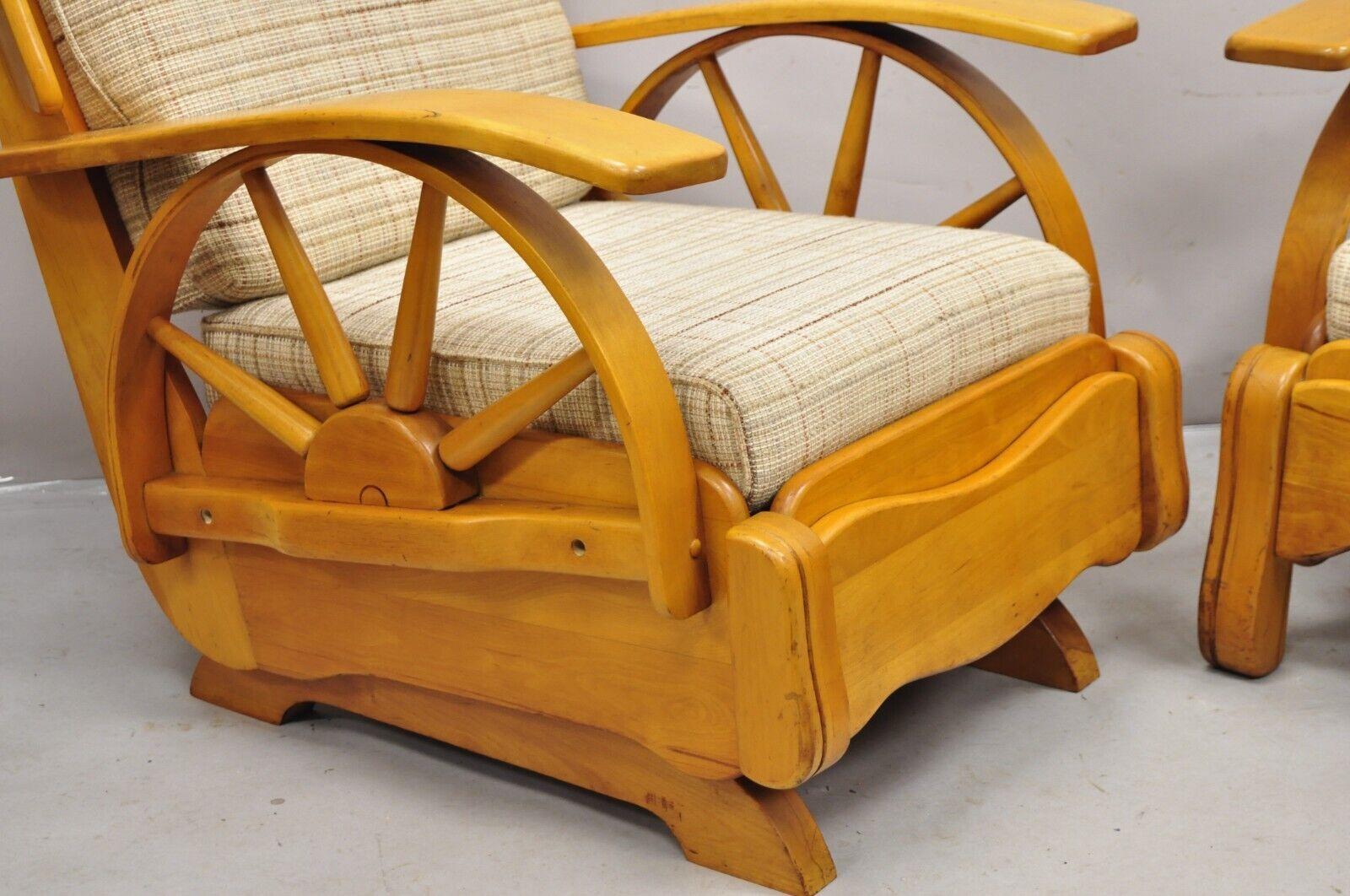 Mid-20th Century Vintage Maple Wagon Wheel Western Ranch Lounge Chair and Platform Rocker - Pair