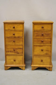 Vintage Maple Wood 5 Drawer Nightstand Bedside Tall Chest End Tables - a Pair