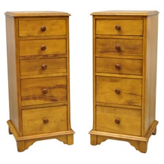 Vintage Maple Wood 5 Drawer Nightstand Bedside Tall Chest End Tables - a Pair