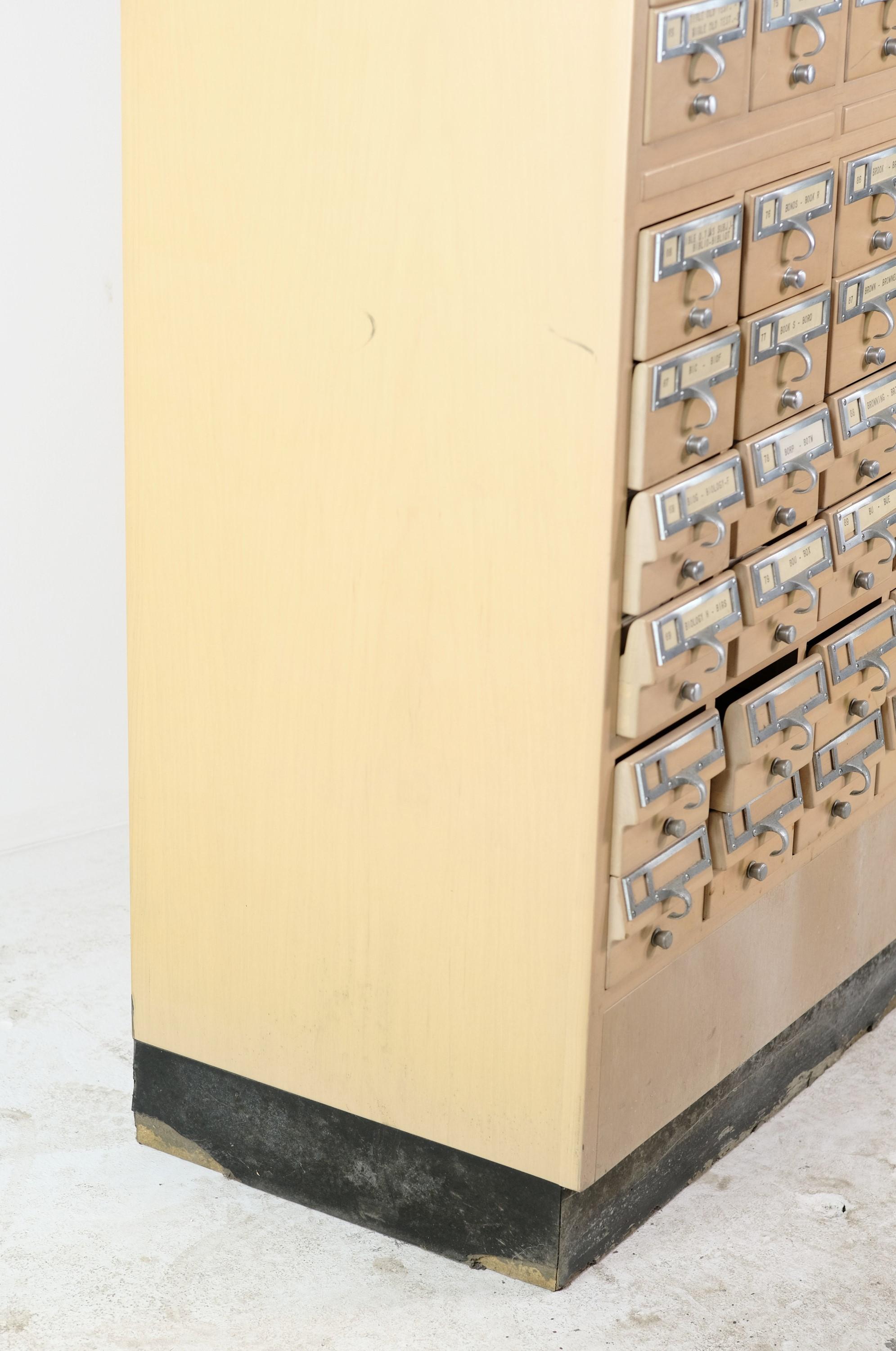 Vintage Maple Wood Card Catalog 72 Drawers w/ Nickel Pulls For