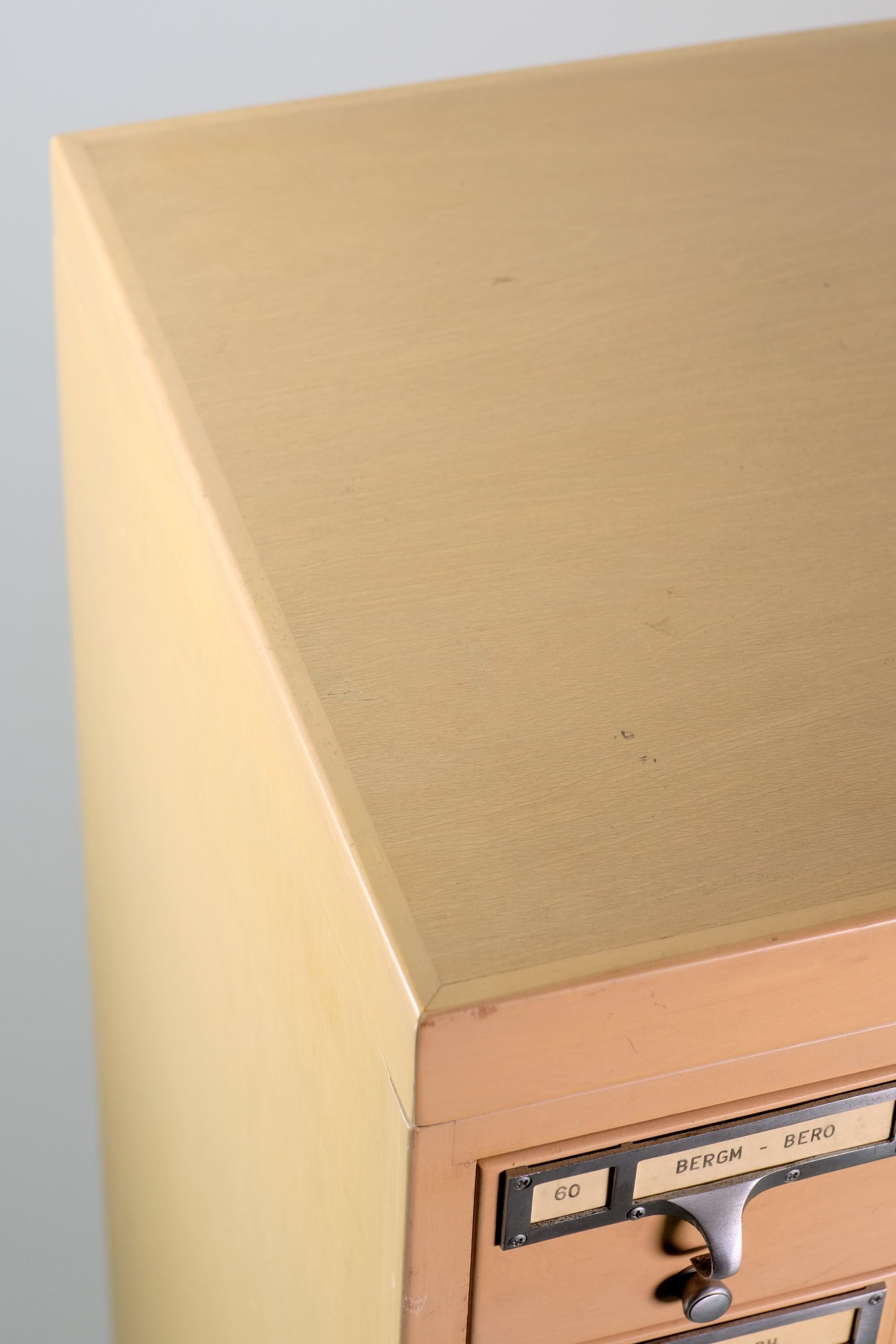 Vintage Maple Wood Card Catalog 72 Drawers w/ Nickel Pulls For