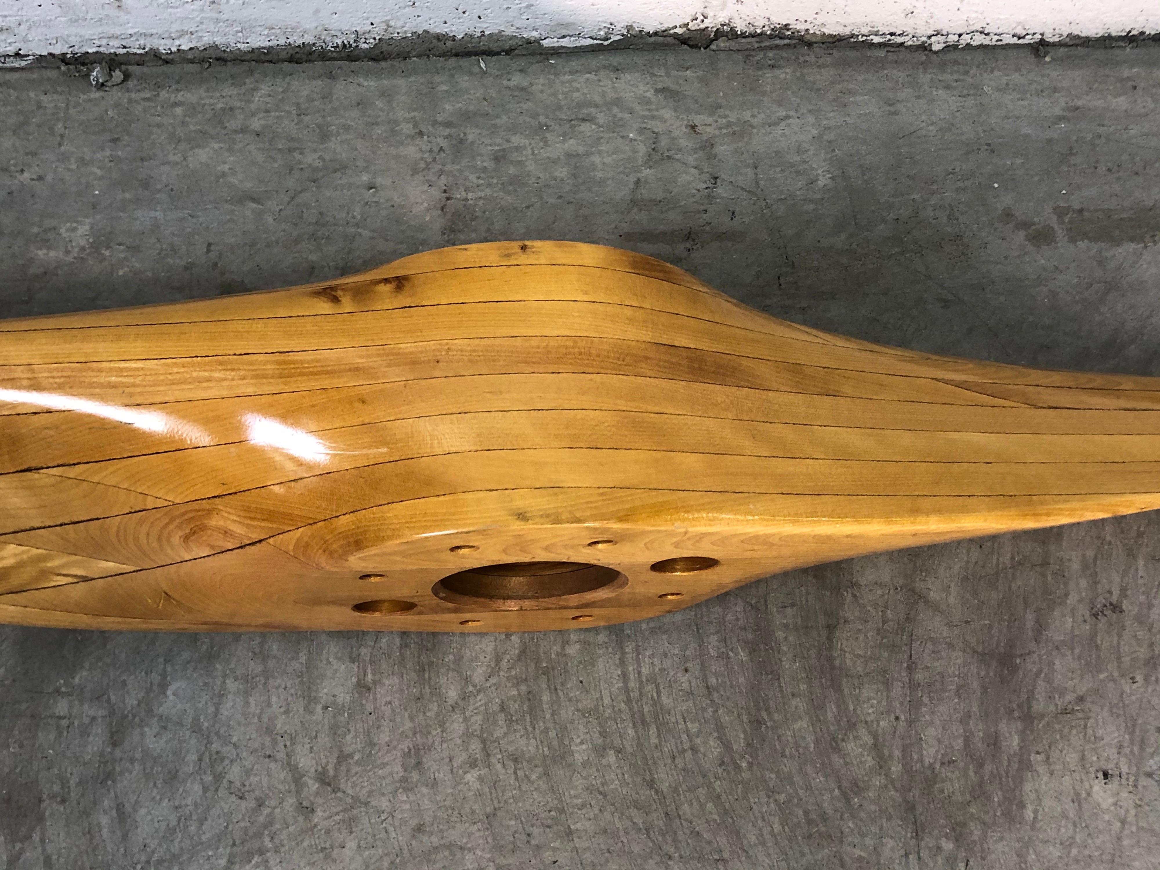 Vintage Maple Wood Large Airplane Propeller In Good Condition For Sale In Amherst, NH
