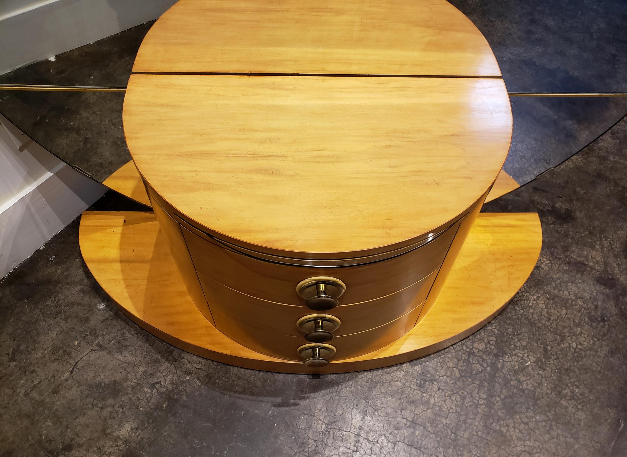 Art Deco Vintage Maple Wood Vanity with Large Mirror, circa 1970s For Sale