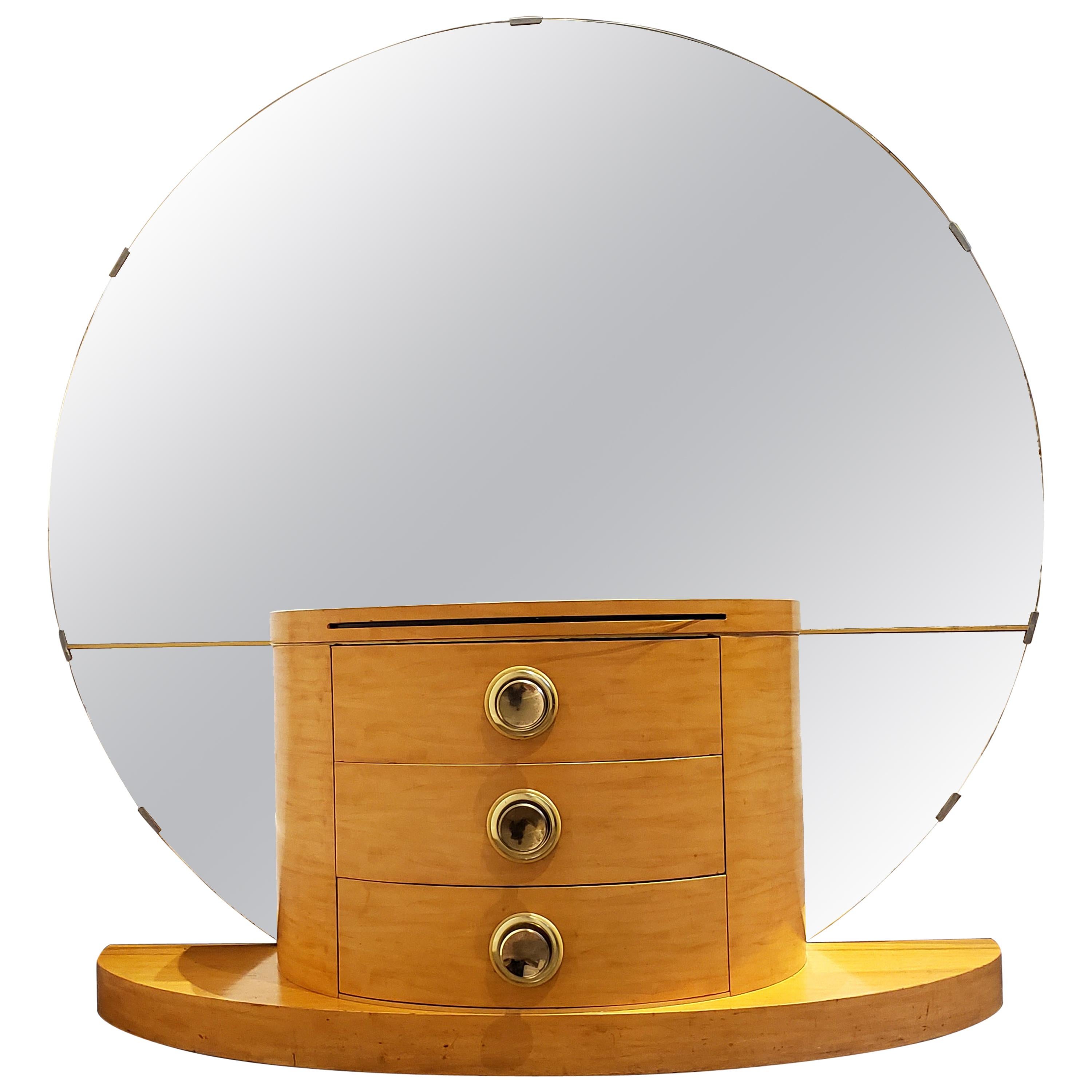 Vintage Maple Wood Vanity with Large Mirror, circa 1970s For Sale