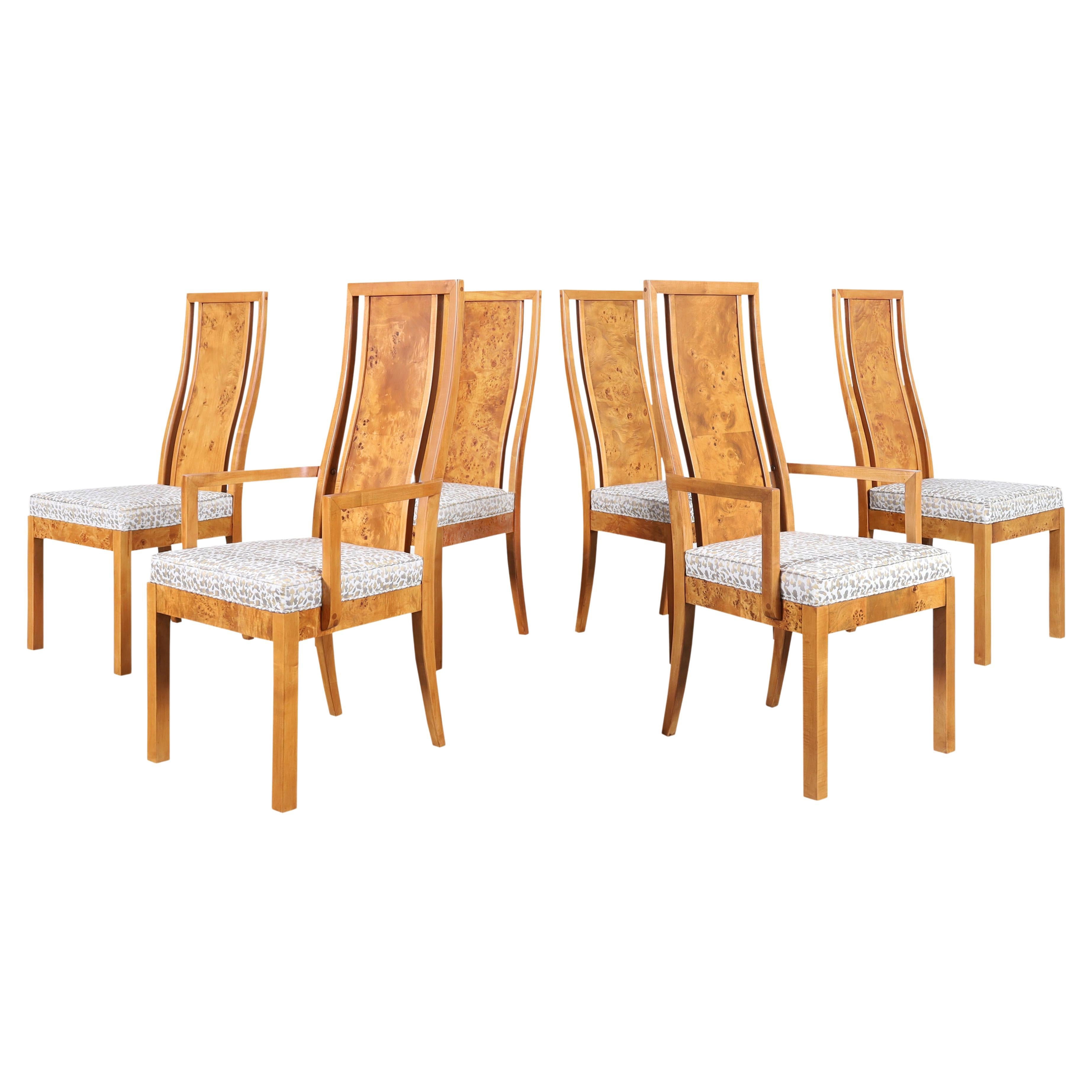 Vintage Mappa Burl Wood Dining Chairs by Thomasville For Sale