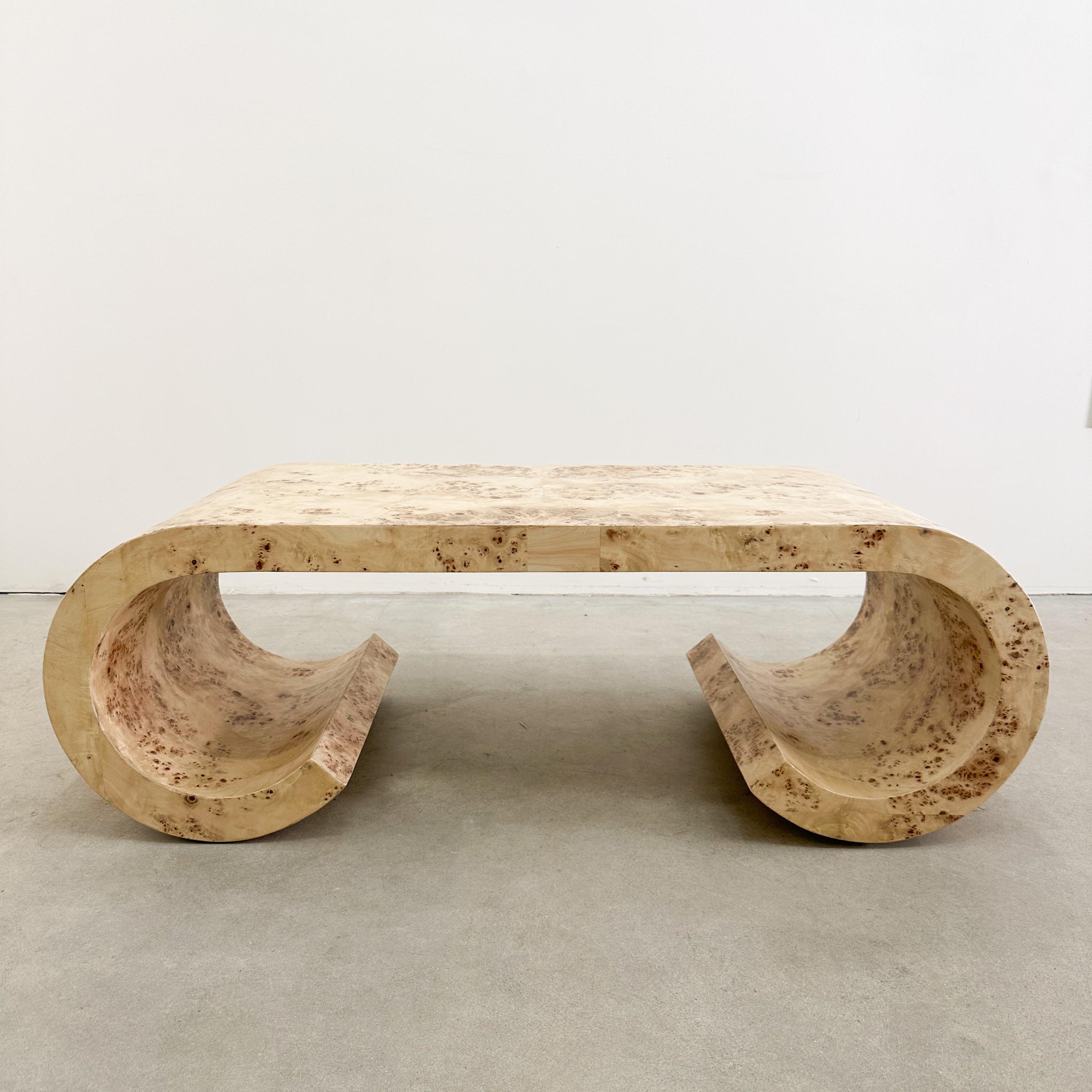 Unknown Vintage Mappa Burl Wood Scroll Waterfall Coffee Table. MCM 70s